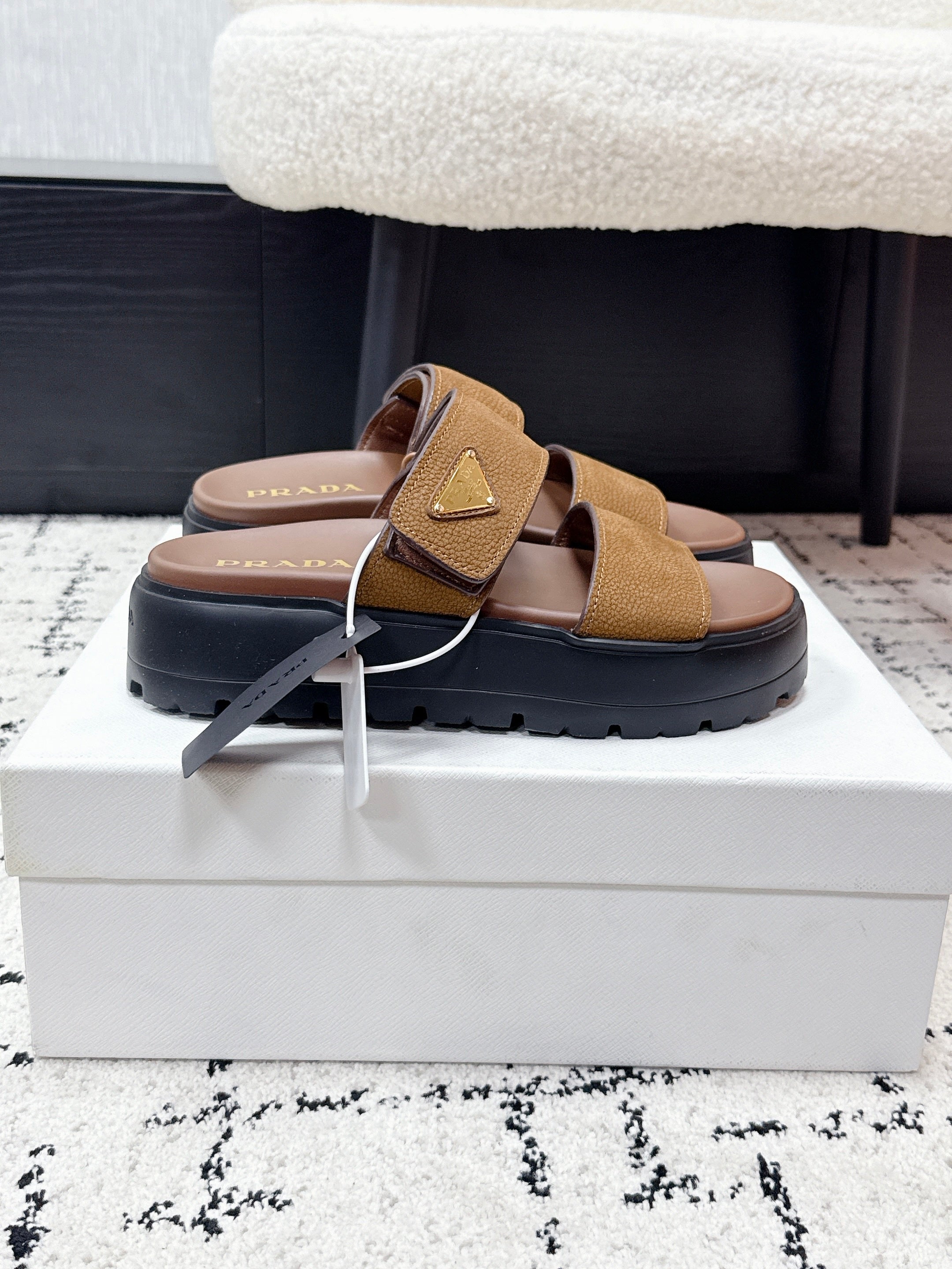 Prada 2026 Fussbett Flatform Slide Sandal 50mm Cowhide 769818