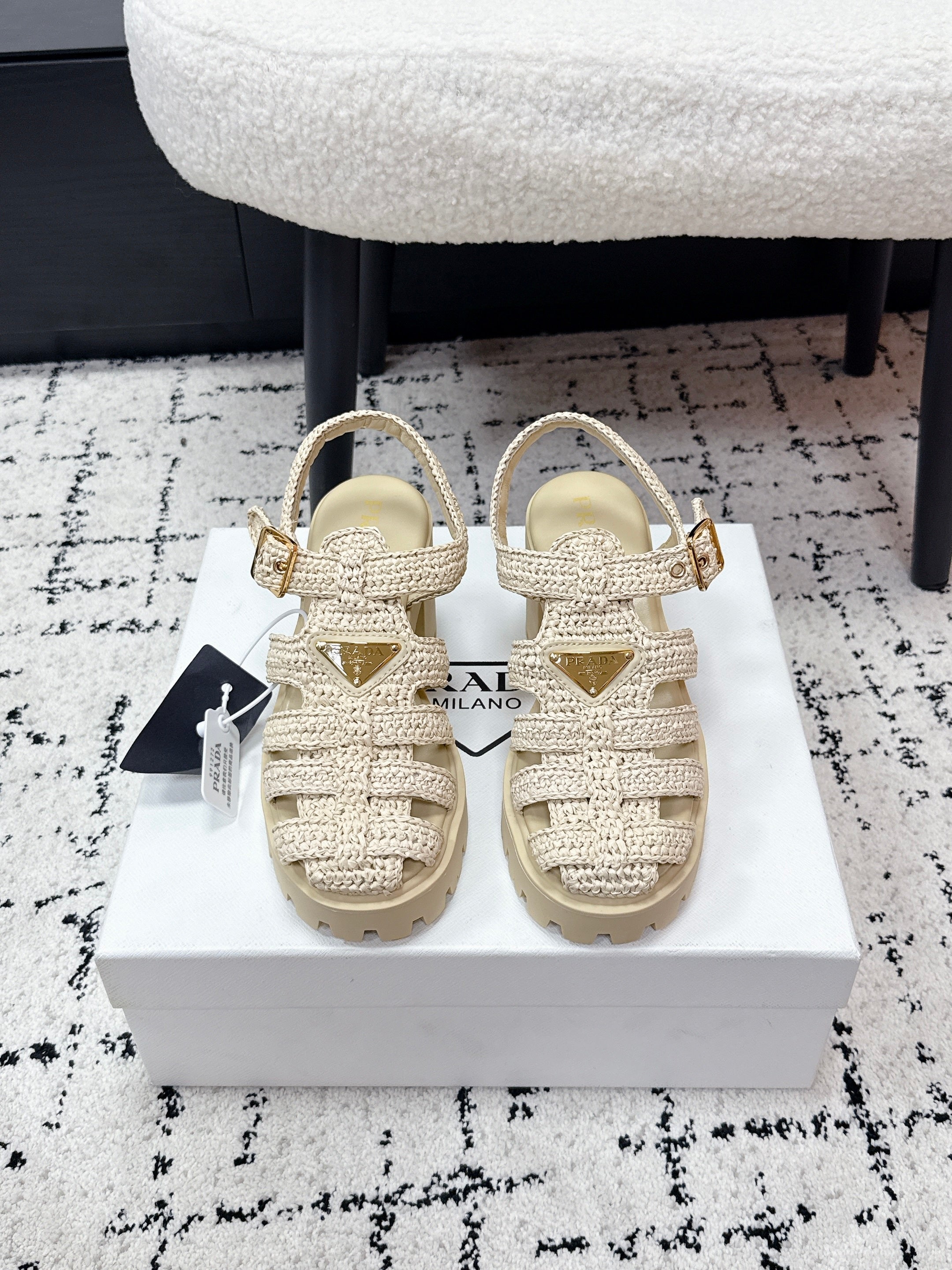 Prada 2026 Monolith Crochet Cage Sandals 90mm Sheepskin 769824