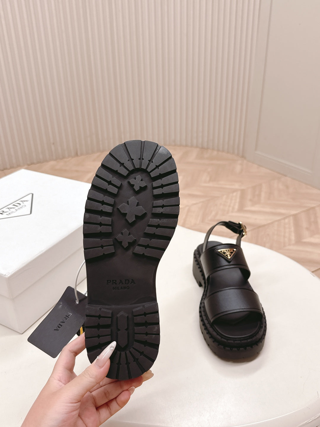 PRA 26S Platform Sandals Black Cowhide 600565