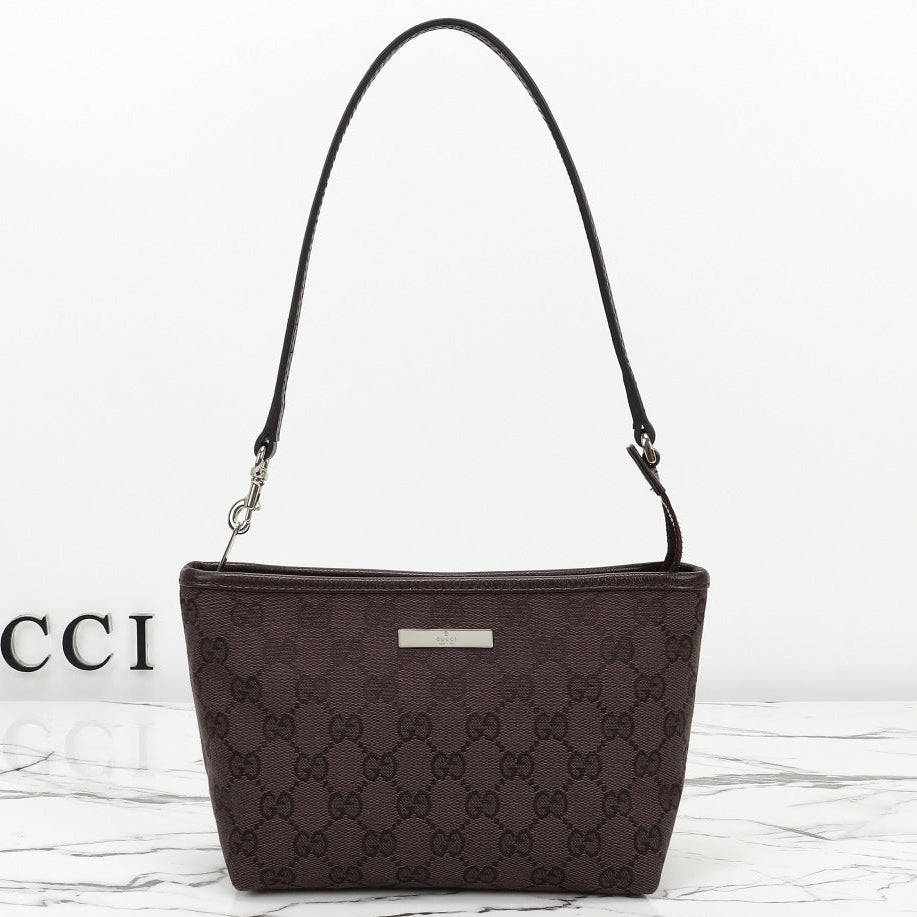Gucci 2026 Small Pouch with Strap 17cm Dark Brown Canvas Leather