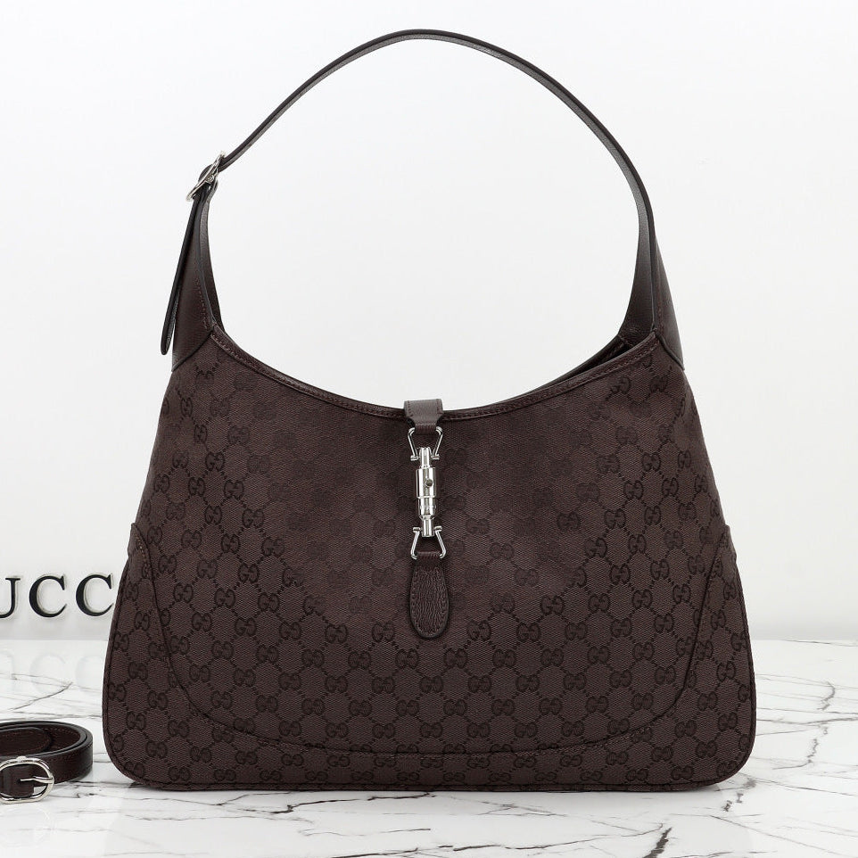 Gucci 2026 Jackie 1961 40cm Dark Brown Canvas Leather