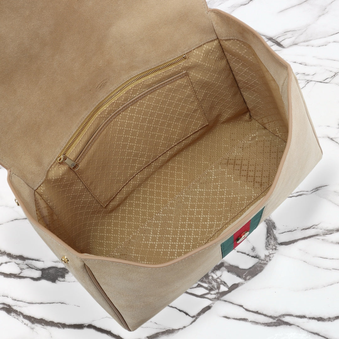 Gucci 2026 Paparazzo Shoulder Bag 37cm Beige Red Green Leather