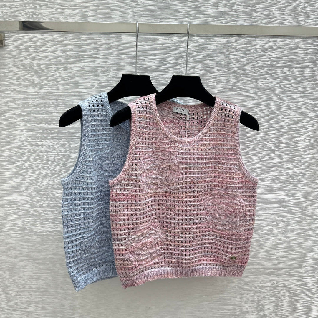 Chanel 2026 Flower Hollow-Out Knit Sleeveless Vest Wool 158962