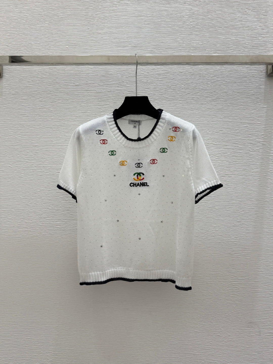 Chanel 2026 Rhinestone Knit Short-Sleeve T-Shirt Cotton 336634