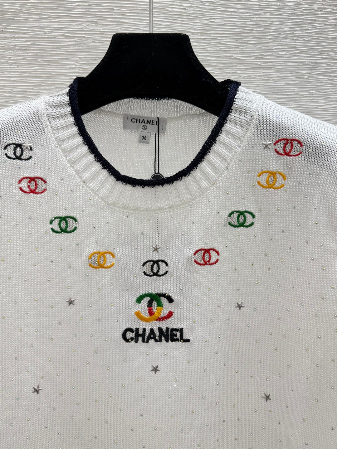 Chanel 2026 Rhinestone Knit Short-Sleeve T-Shirt Cotton 336634