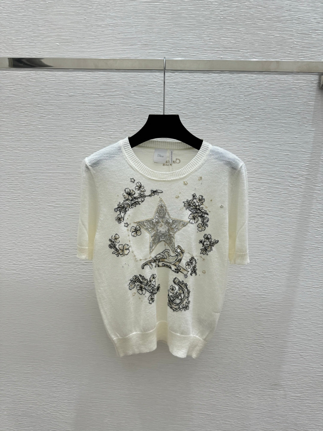 Dior 2026 Short-sleeved Top With Embroidered Five-pointed Star Tencel 497831