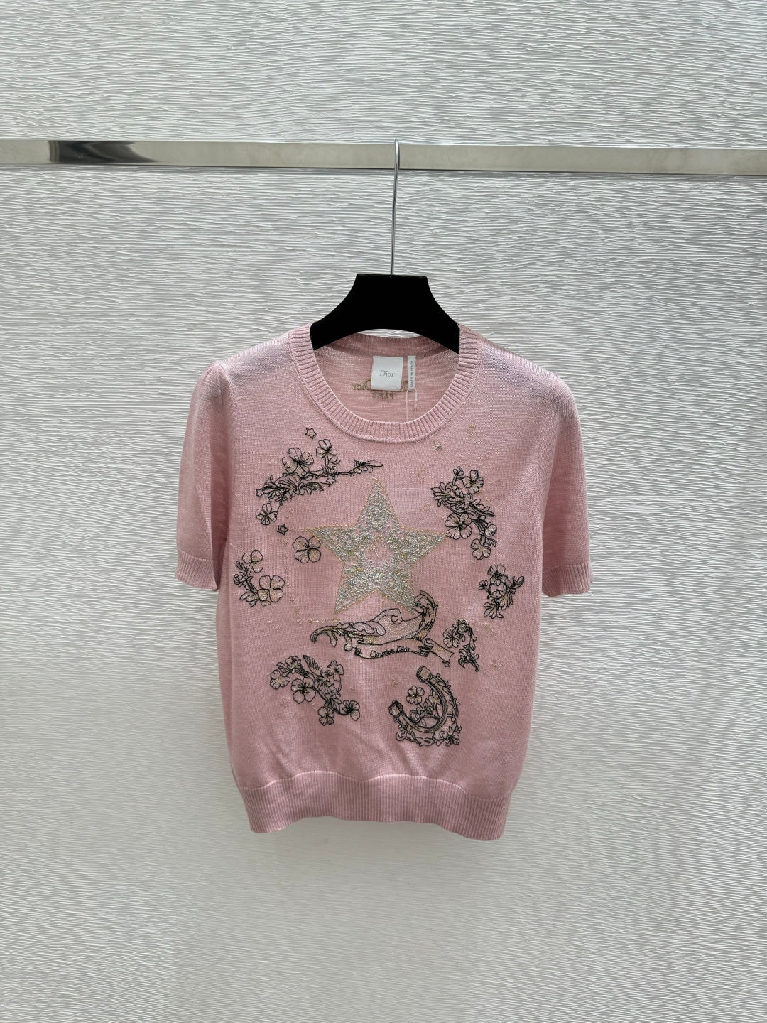 Dior 2026 Short-sleeved Top With Embroidered Five-pointed Star Tencel 497831