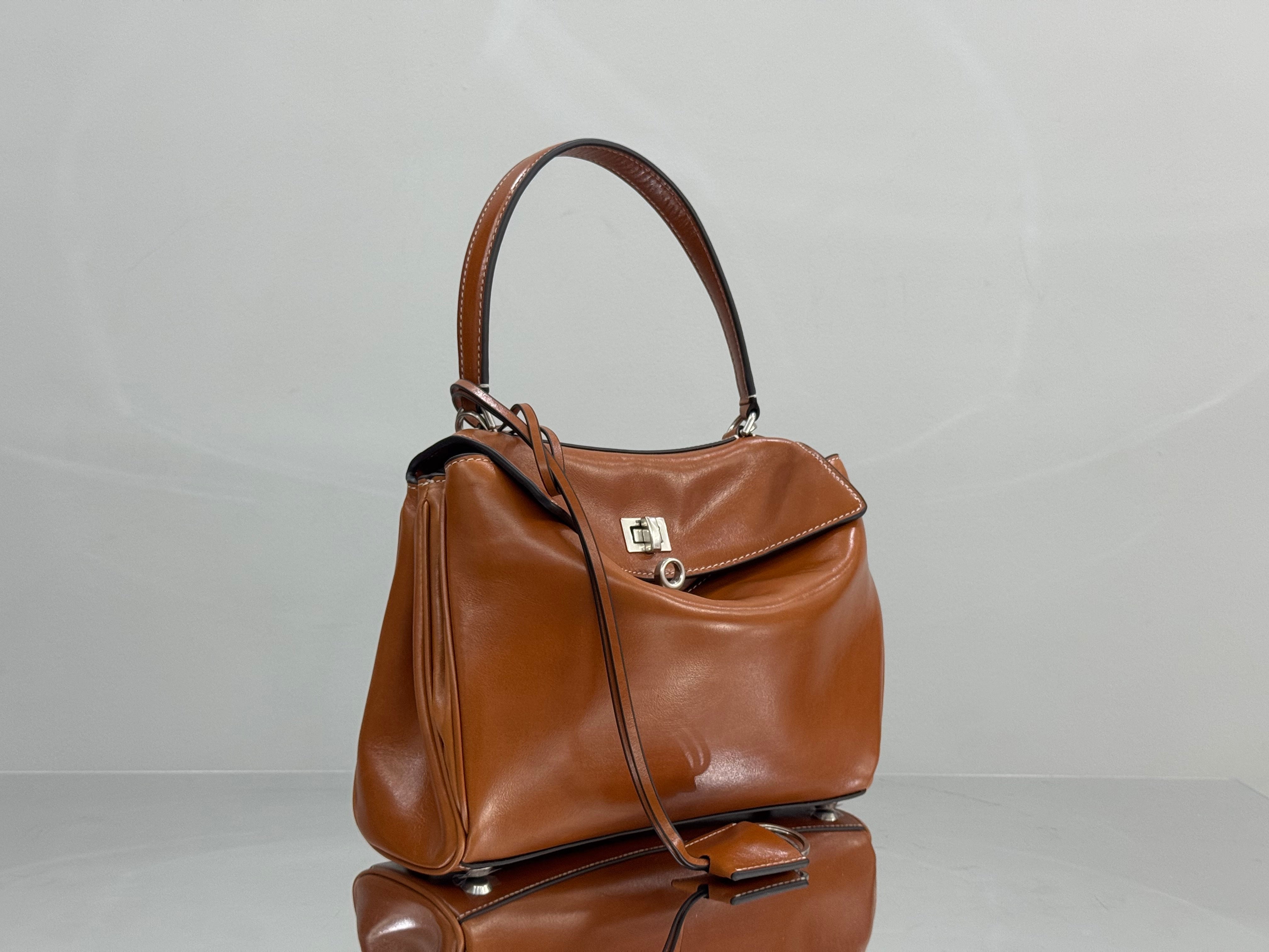 Balenciaga Small Bag 29 Camel Brown Cowhide Sliver Hardware