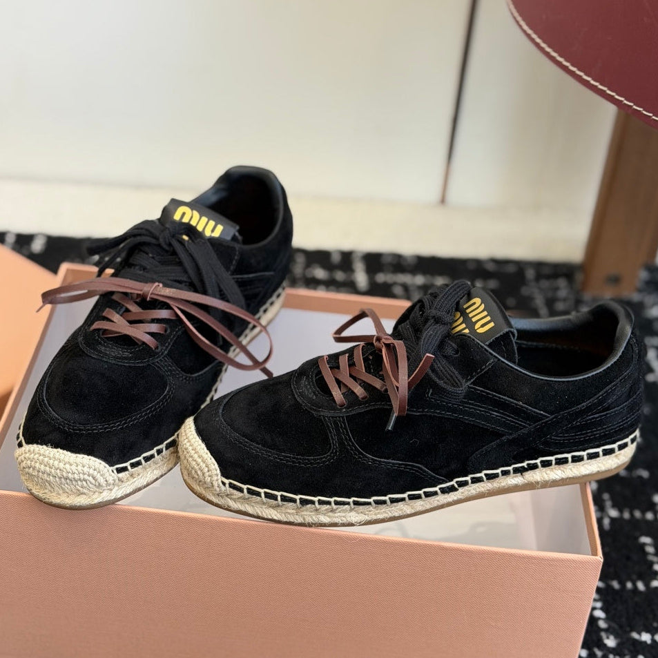 Miu Miu 2026 Espadrille Sneaker Black Suede Woven 621336