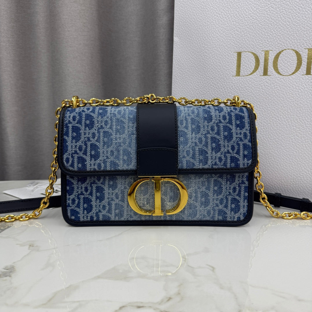 Dior 2026 East-West Chain Handbag 25cm Blue Black Demin Calfskin