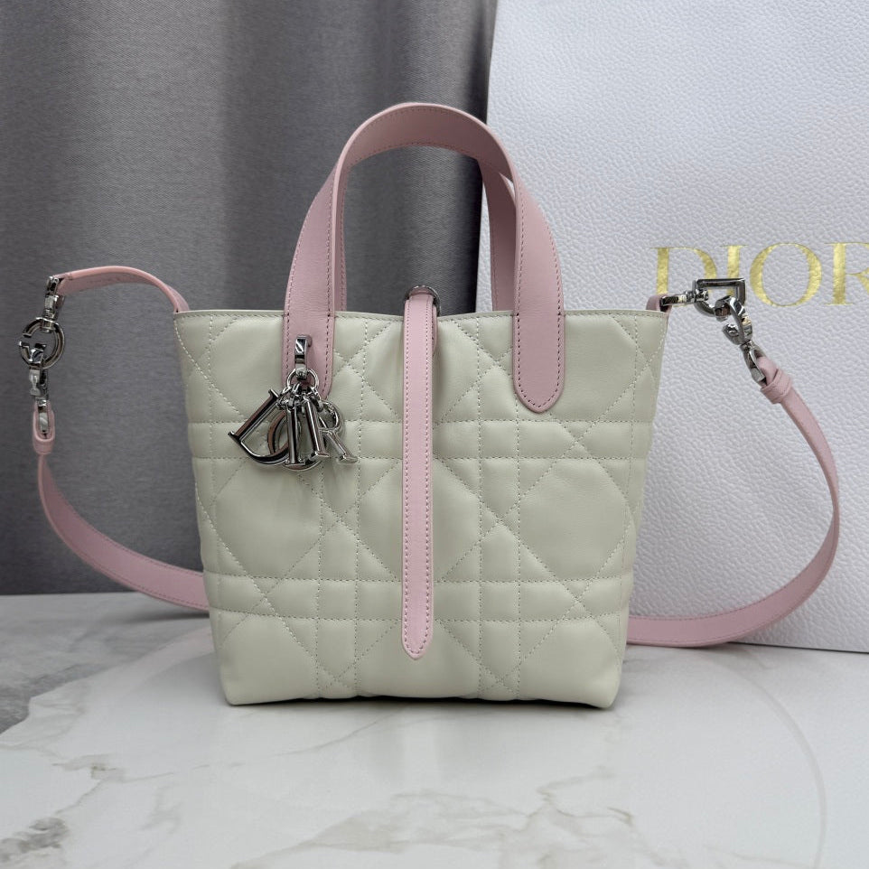 Dior 2026 Toujours Vertical Handbag 18.5cm Off-White And Soft Pink Calfskin