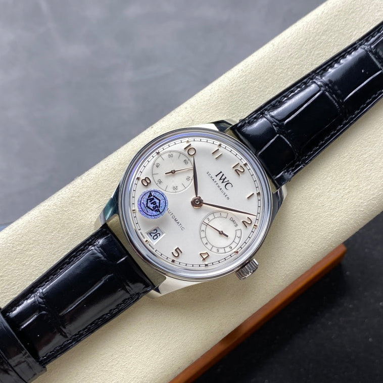 IWC Portuguese 42.4mm Cream Dial Steel Case Black Leather Strap