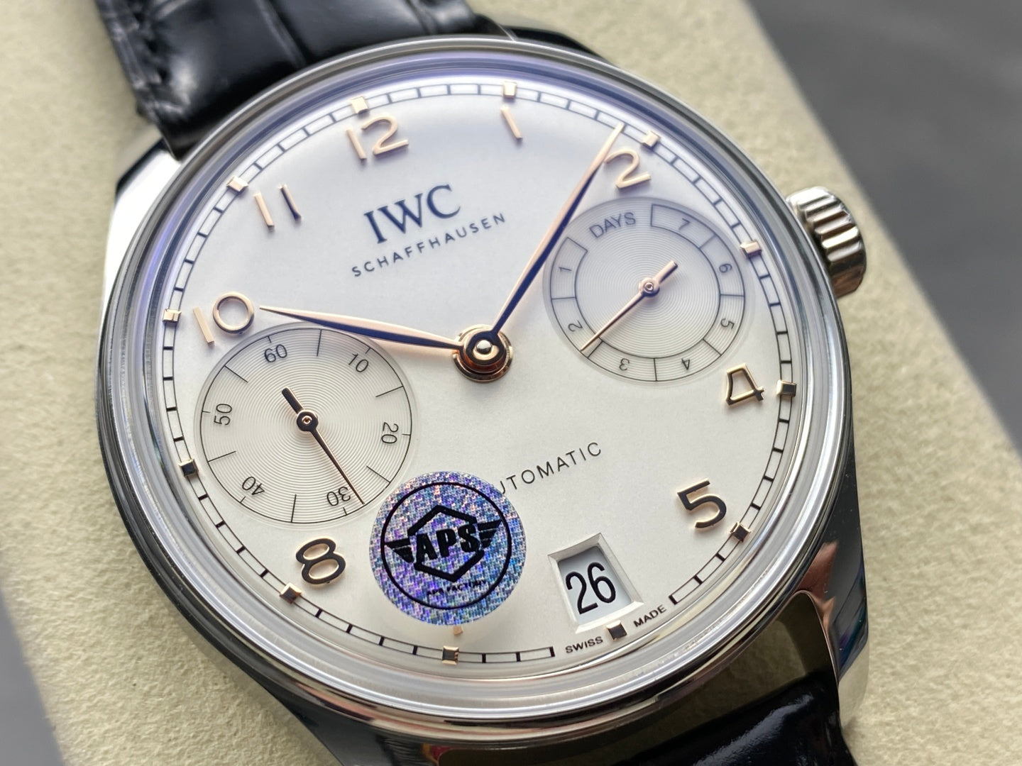 IWC Portuguese 42.4mm Cream Dial Steel Case Black Leather Strap
