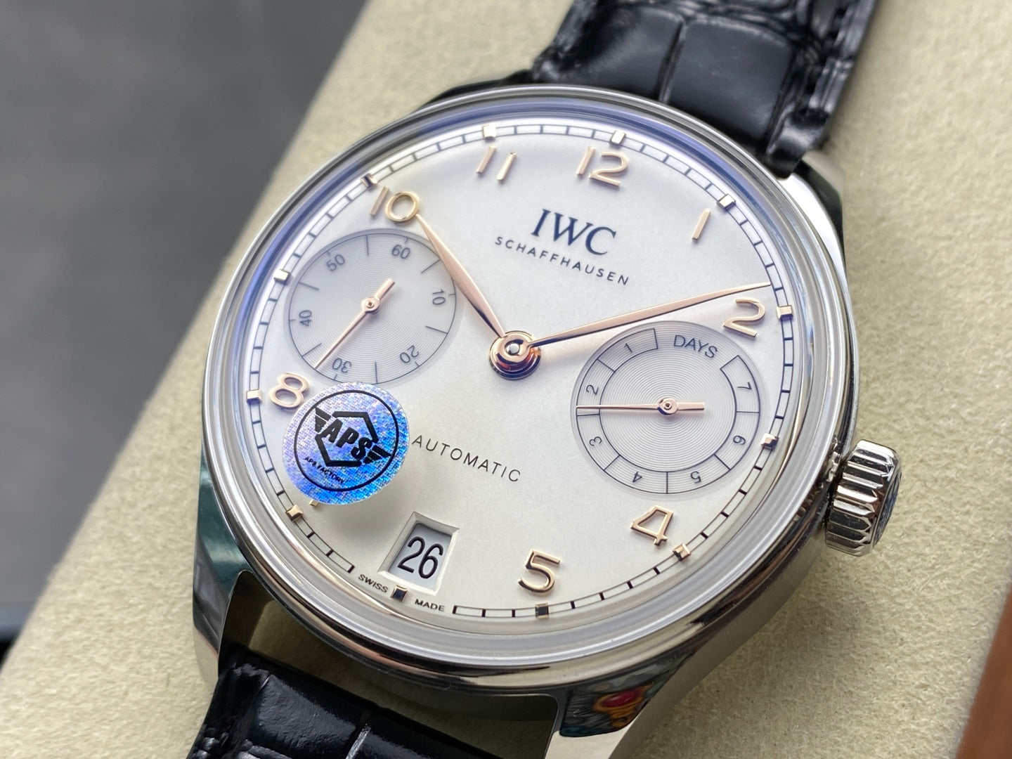 IWC Portuguese 42.4mm Cream Dial Steel Case Black Leather Strap