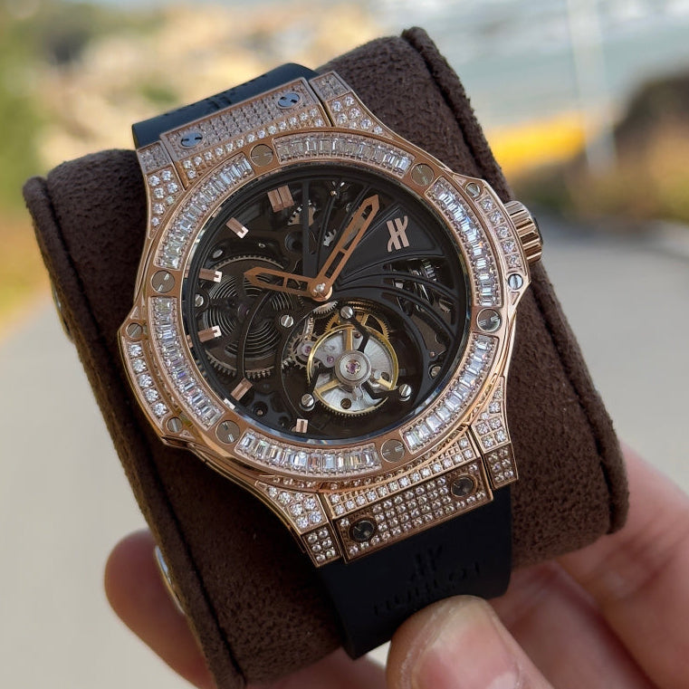 Hublot Classic Fusion Tourbillon Rose Gold Diamond 45mm Rubber Strap