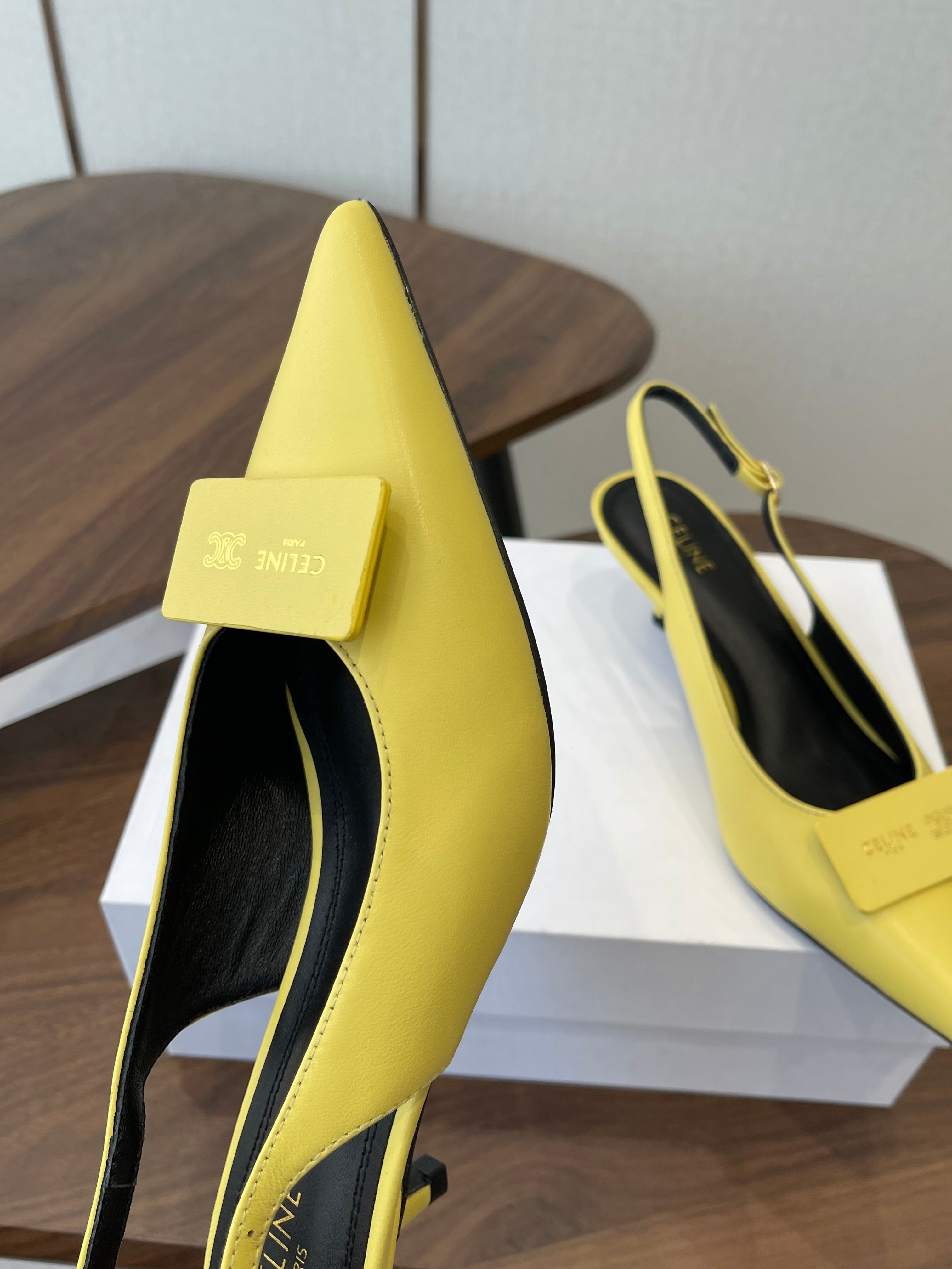 Celine 26  Pointed-Toe Slingback Yellow Sheepskin 624684