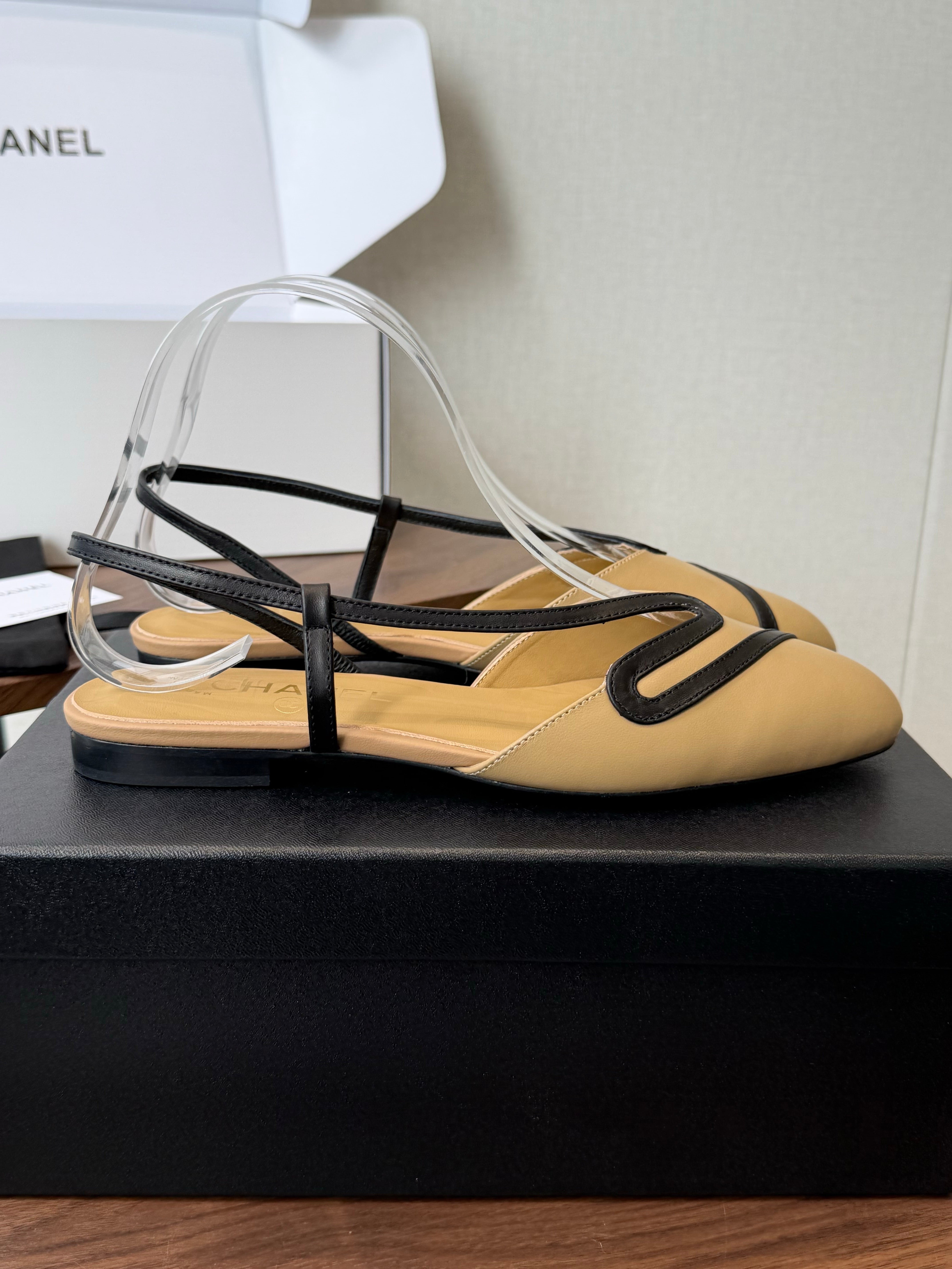 Chanel 2026 Open Back Flat Sandals Leather Sheepskin 833990