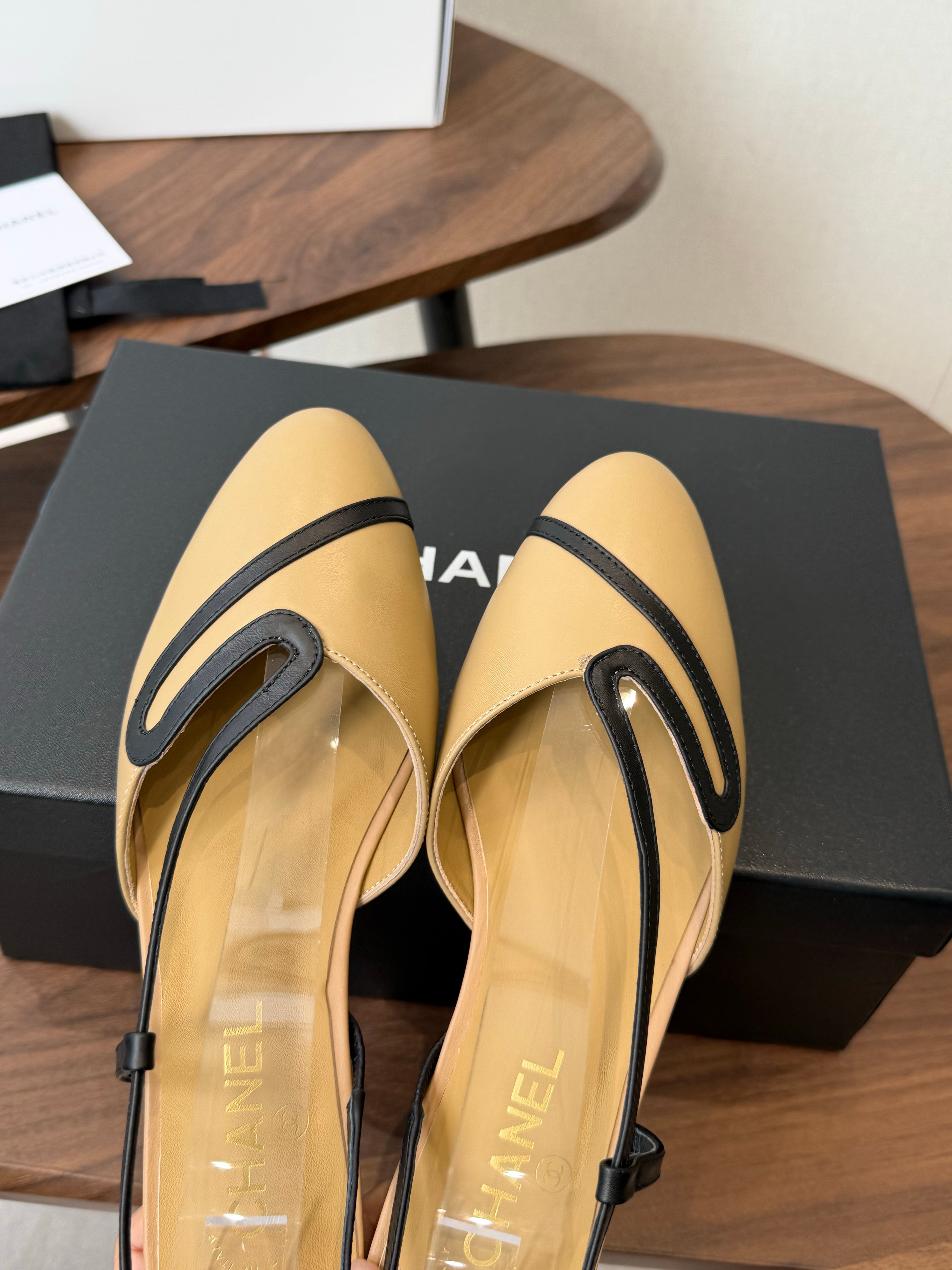 Chanel 2026 Open Back Flat Sandals Leather Sheepskin 833990