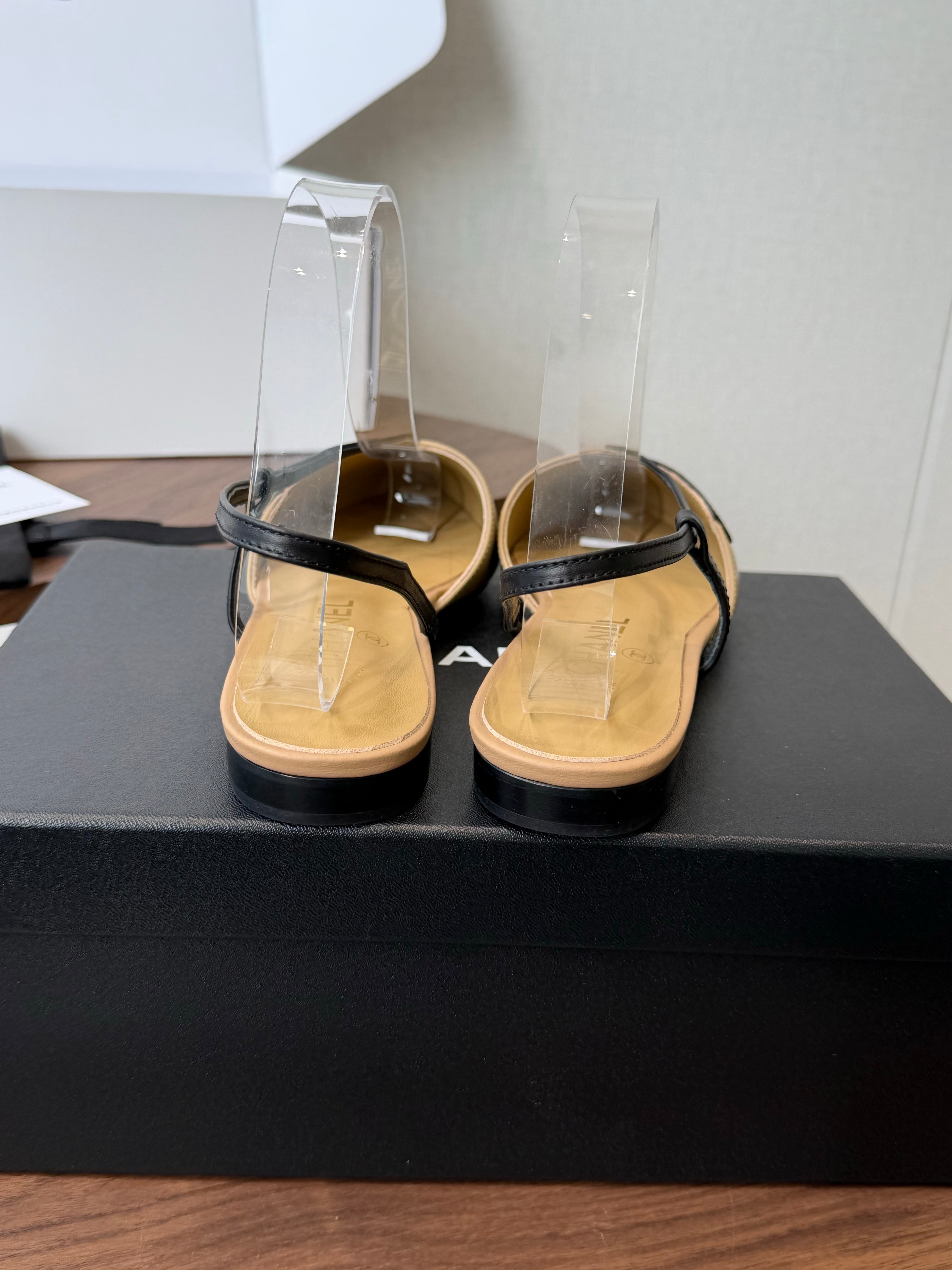 Chanel 2026 Open Back Flat Sandals Leather Sheepskin 833990