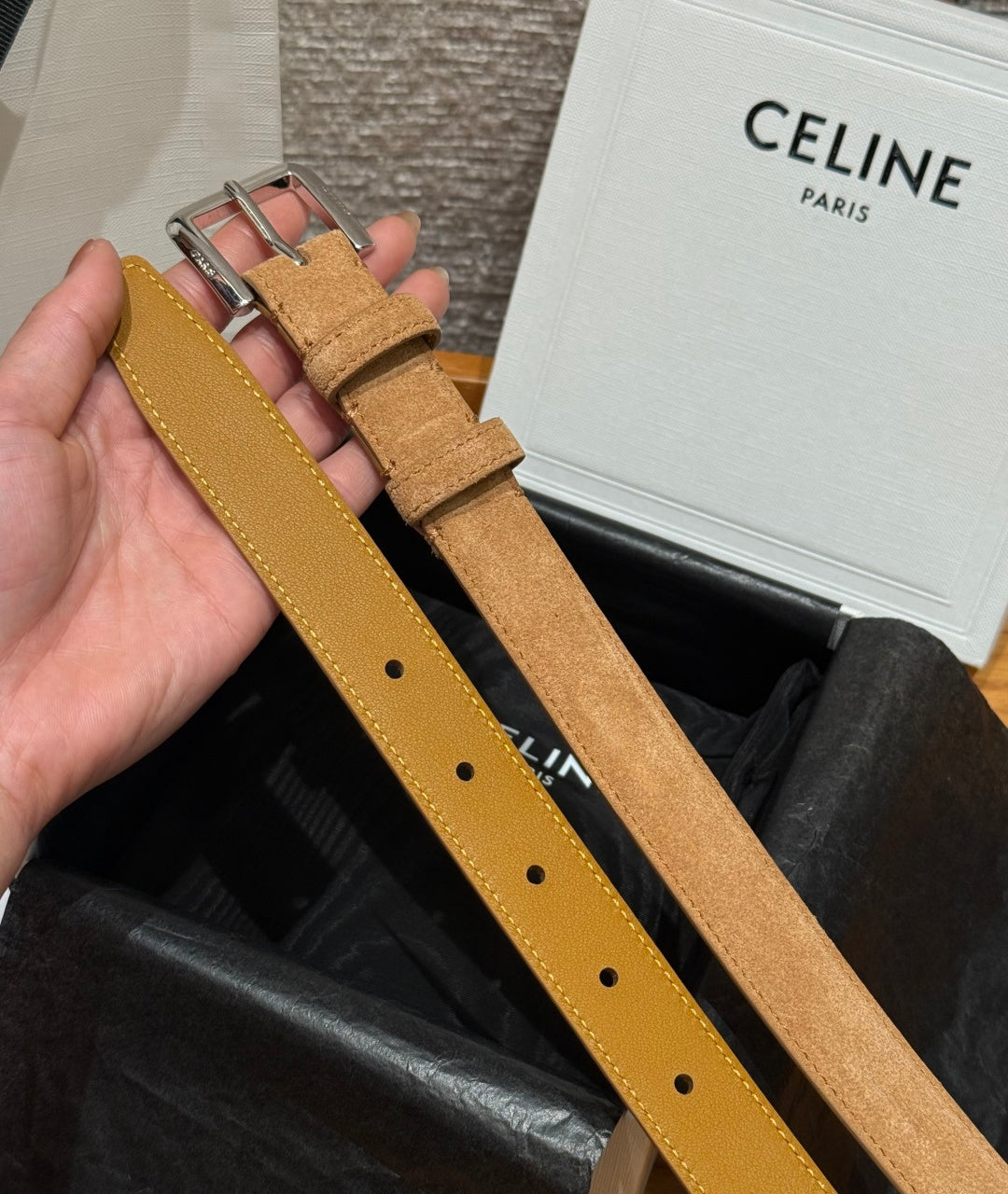 Celine 2026 Arc de Triomphe Belt 2.5cm Suede Cowhide