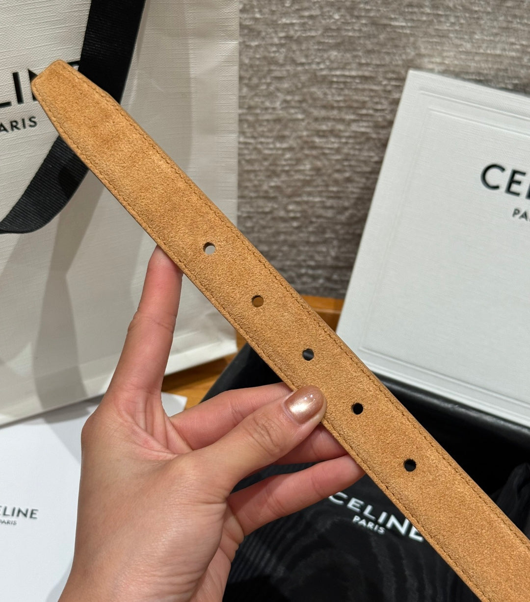 Celine 2026 Arc de Triomphe Belt 2.5cm Suede Cowhide