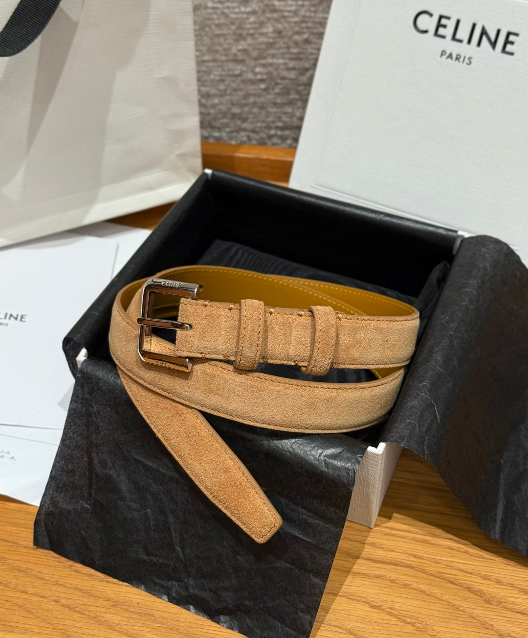 Celine 2026 Arc de Triomphe Belt 2.5cm Suede Cowhide