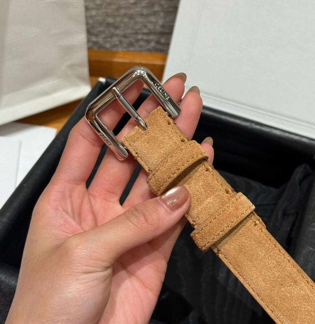 Celine 2026 Arc de Triomphe Belt 2.5cm Suede Cowhide