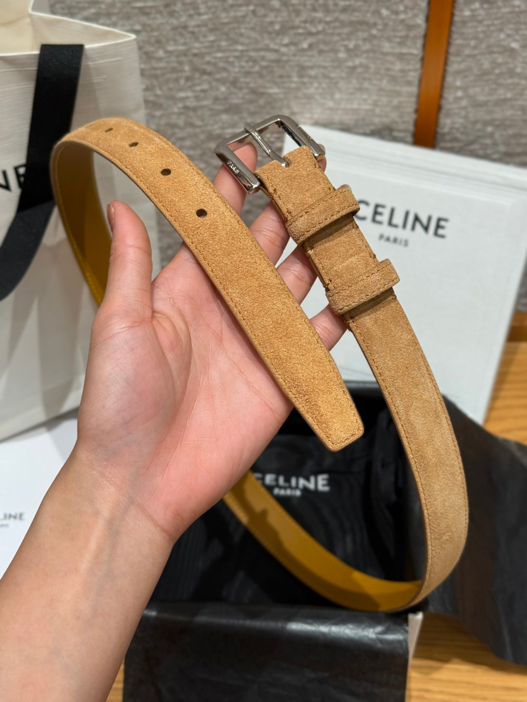 Celine 2026 Arc de Triomphe Belt 2.5cm Suede Cowhide