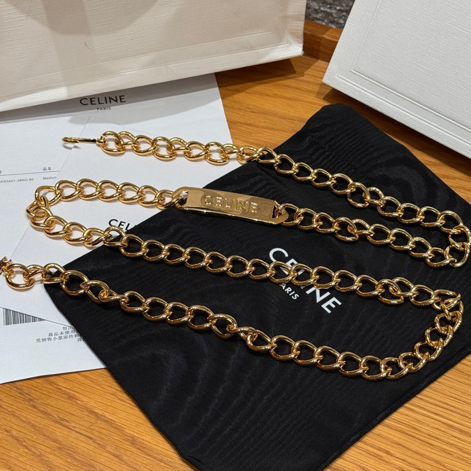 Celine 2026 Gold Nameplate Chain Belt