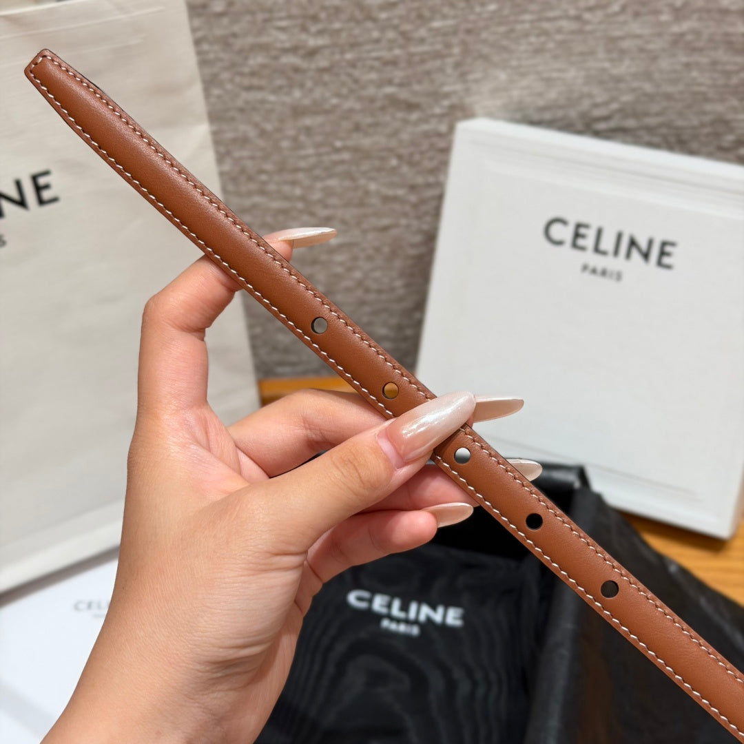 Celine 2026 Maison Belt 1.3cm Silver Buckle Taurillon Leather