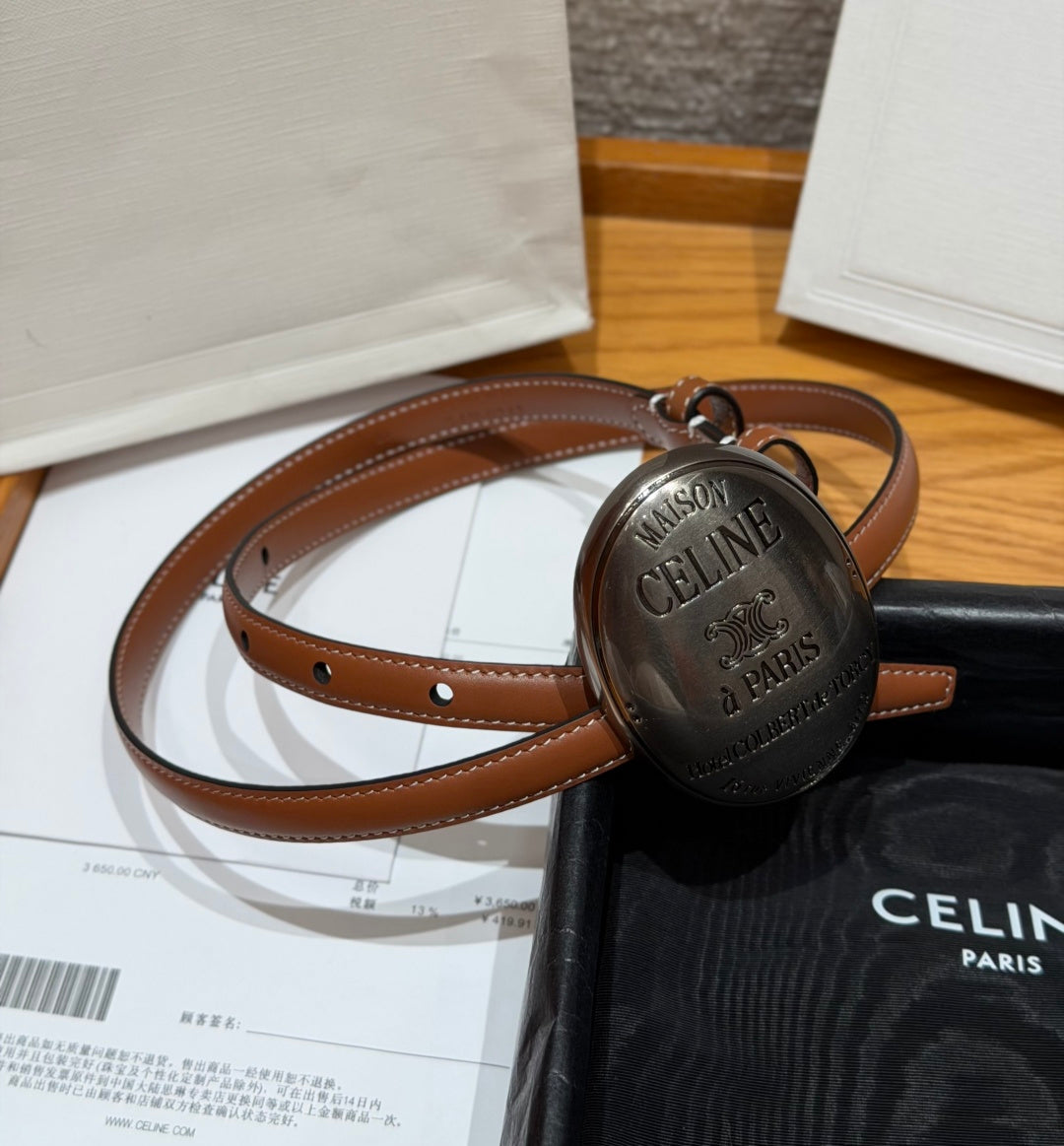 Celine 2026 Maison Belt 1.3cm Silver Buckle Taurillon Leather