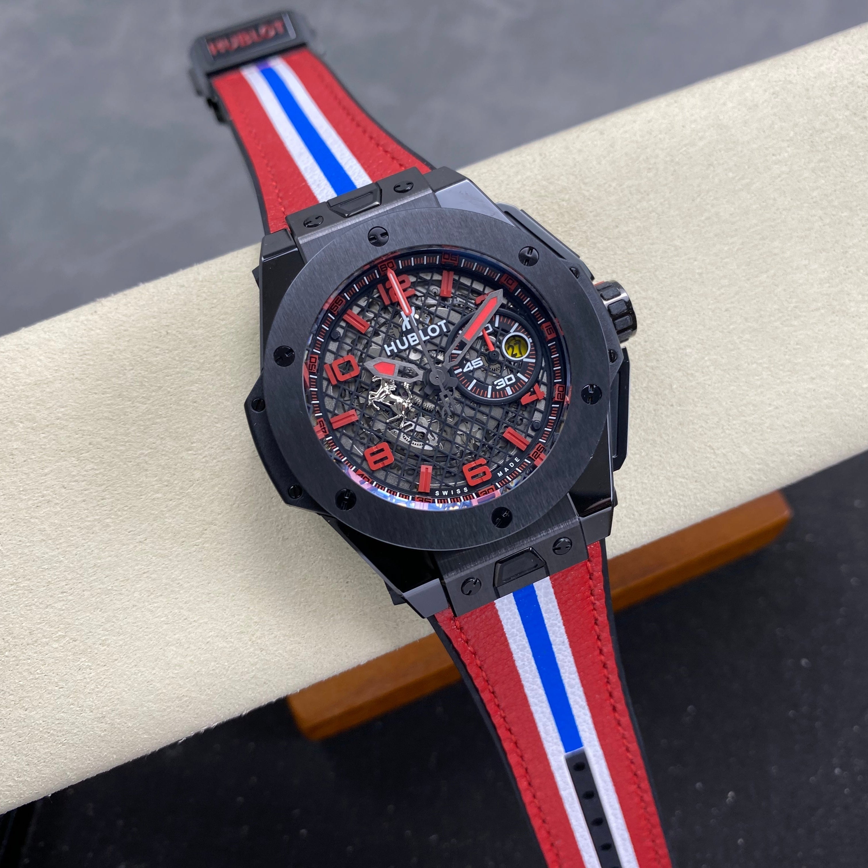 Hublot Big Bang Ferrari Ceramic Watch 45mm Red Blue Leather Strap