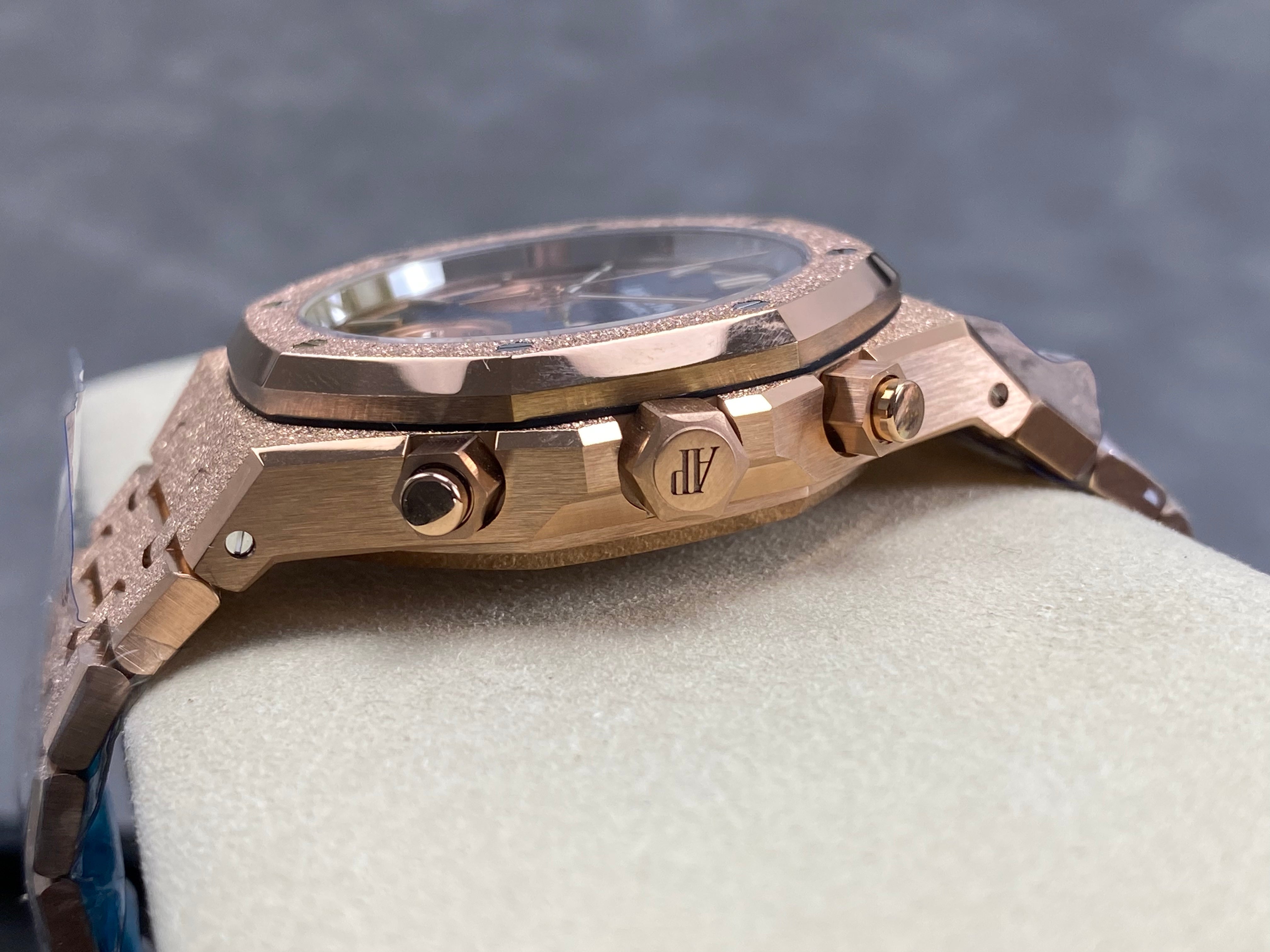 Audemars Piguet Royal Oak Chronograph 41mm Frosted Rose Gold Case Blue Dial