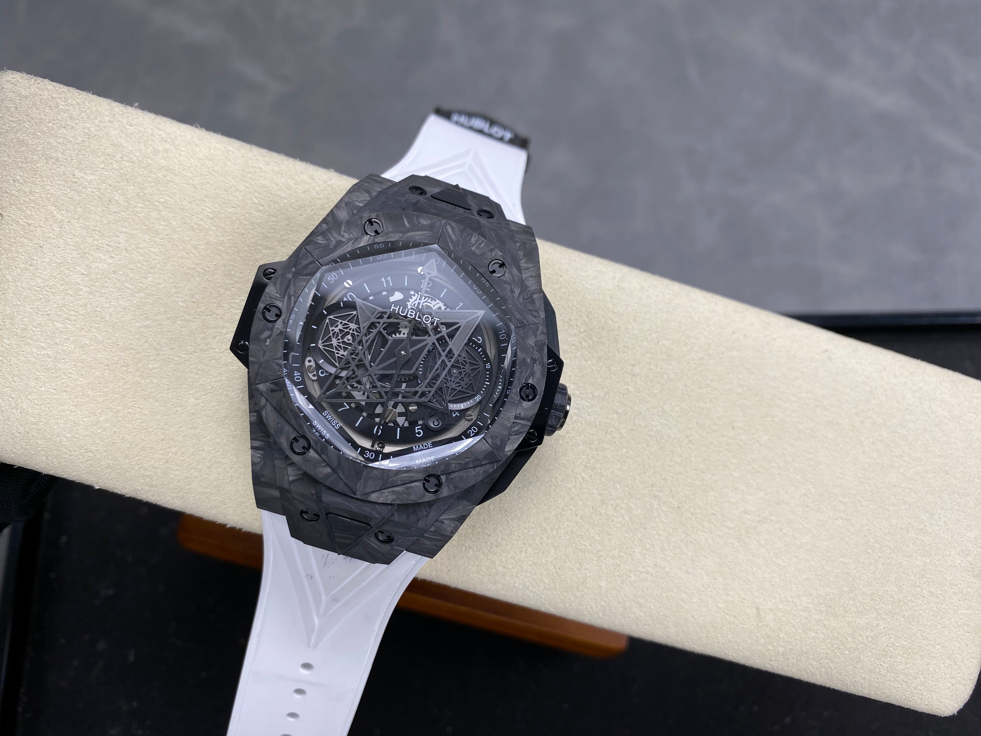 Hublot Big Bang Sang Bleu II Black Magic 45mm Watch White Rubber Strap