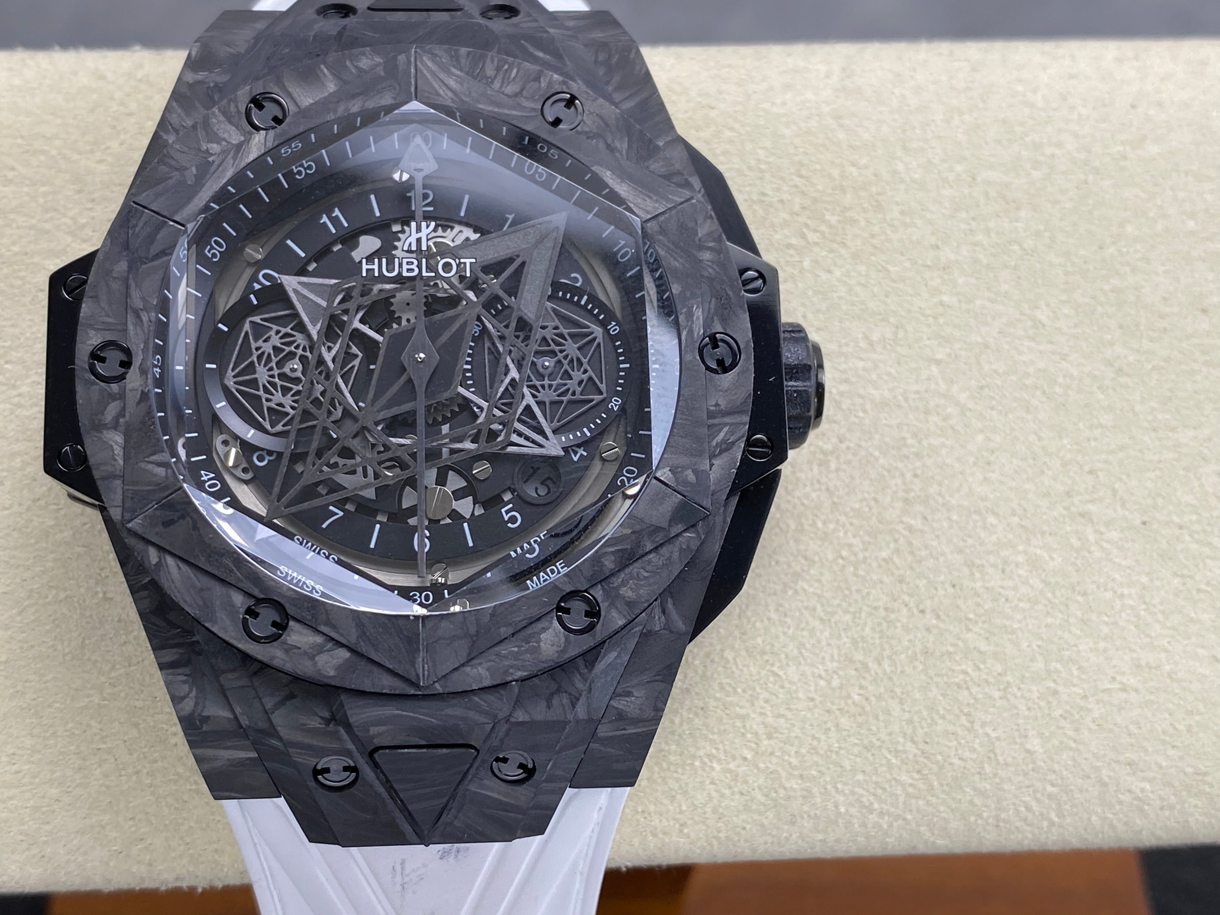 Hublot Big Bang Sang Bleu II Black Magic 45mm Watch White Rubber Strap