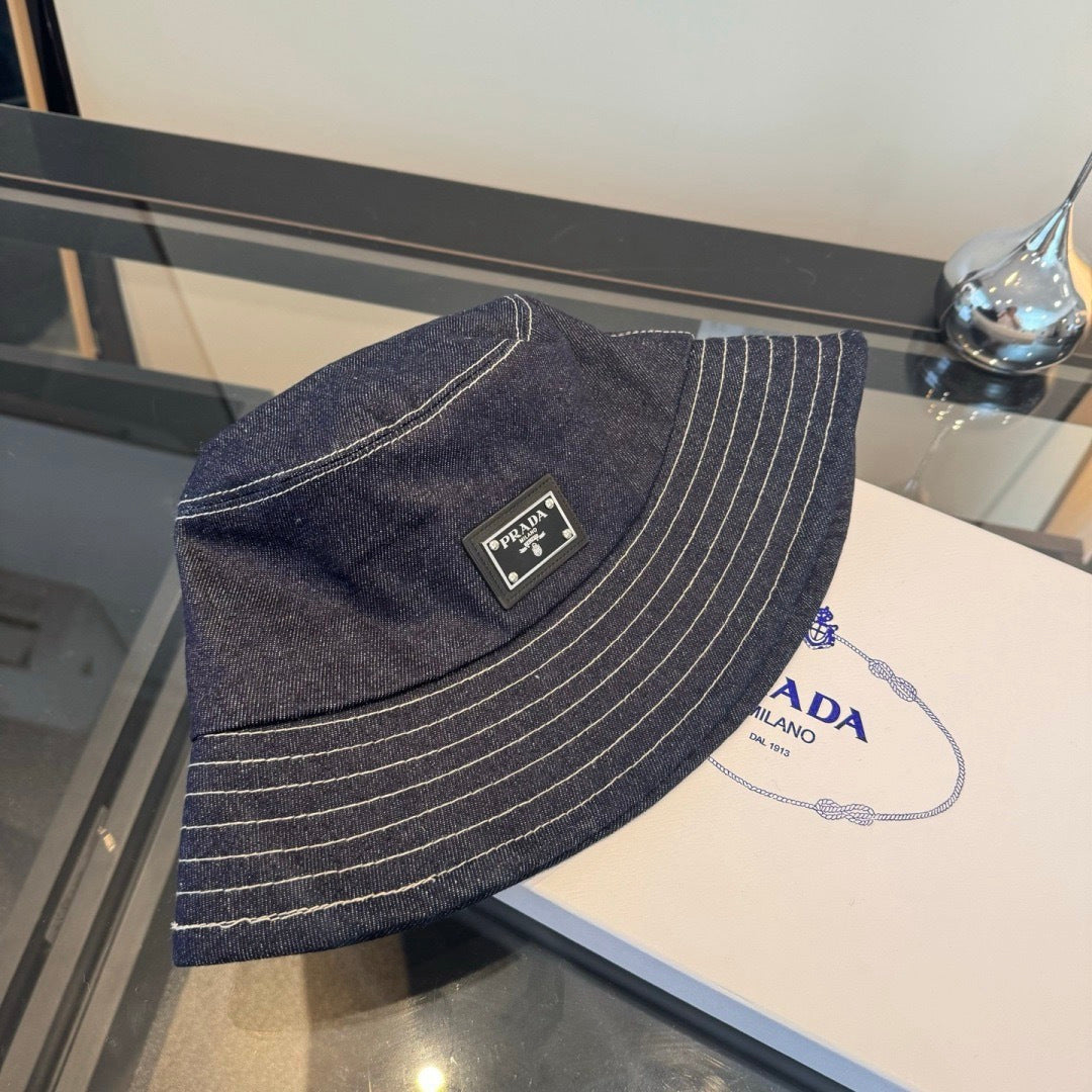 Prada Bucket Hat Blue Denim Cotton 228995