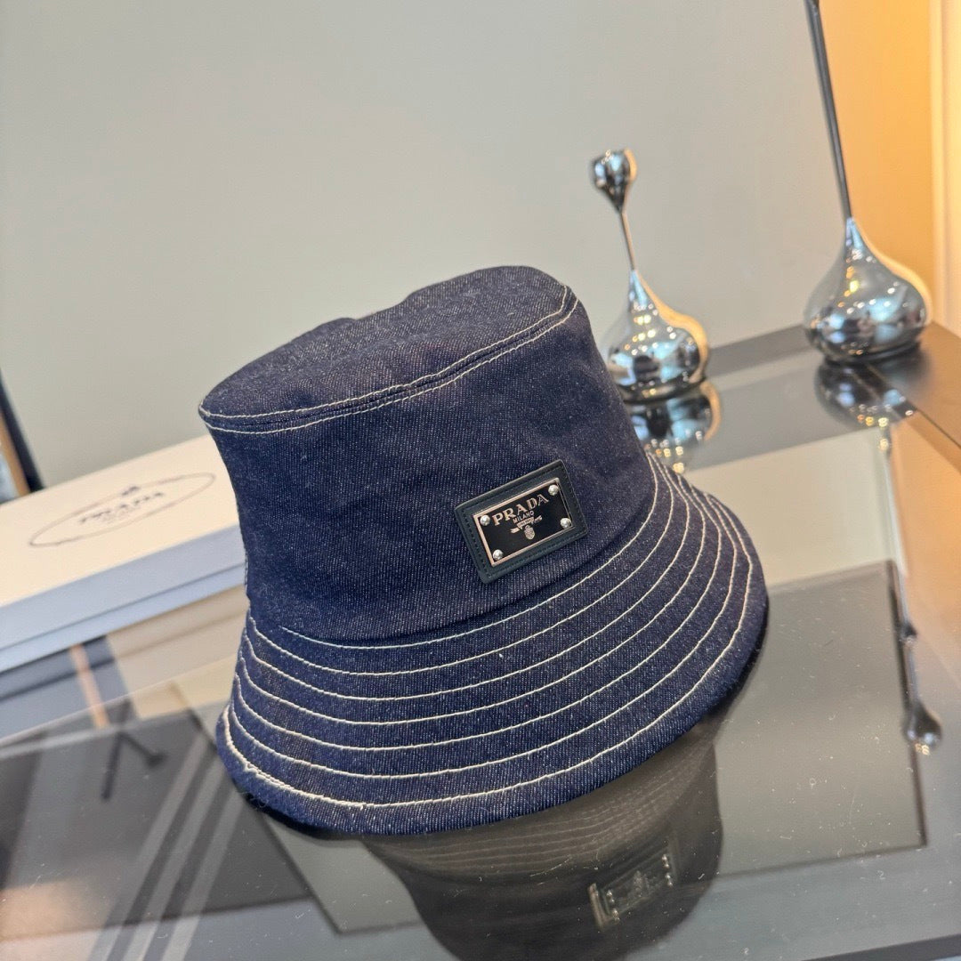 Prada Bucket Hat Blue Denim Cotton 228995