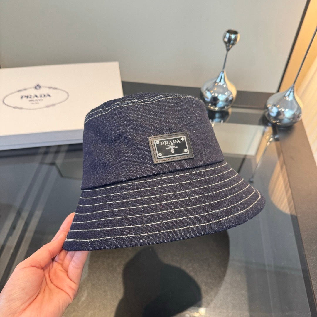 Prada Bucket Hat Blue Denim Cotton 228995