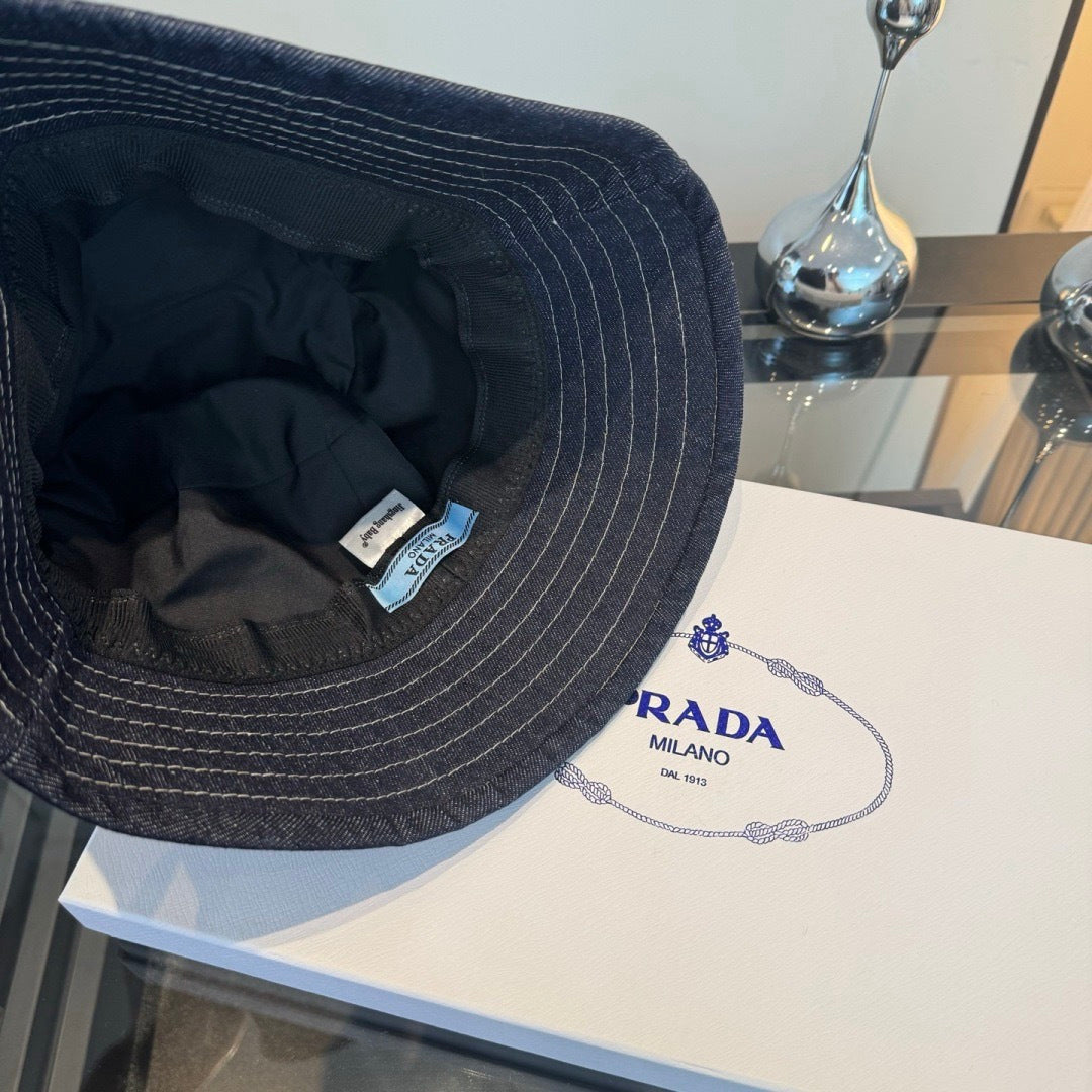 Prada Bucket Hat Blue Denim Cotton 228995