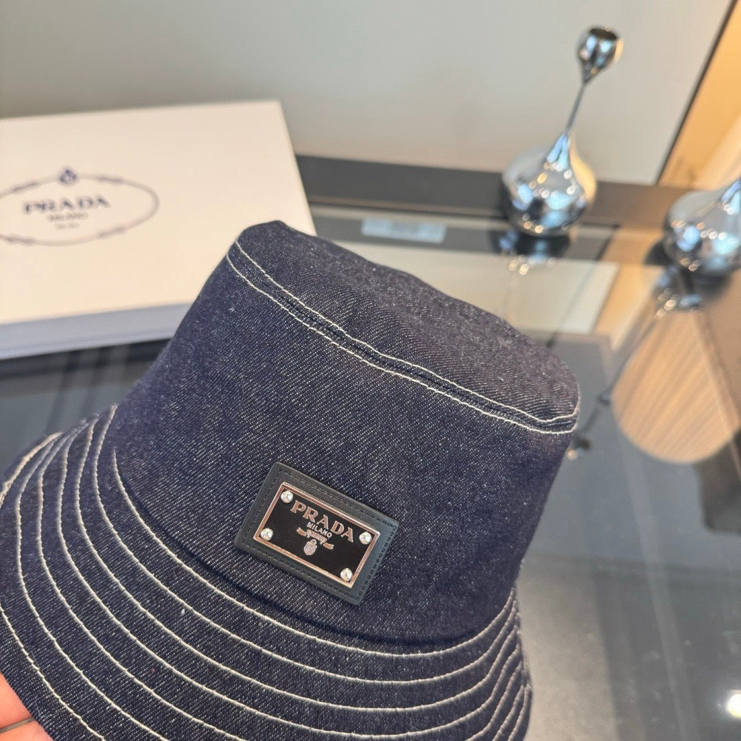 Prada Bucket Hat Blue Denim Cotton 228995