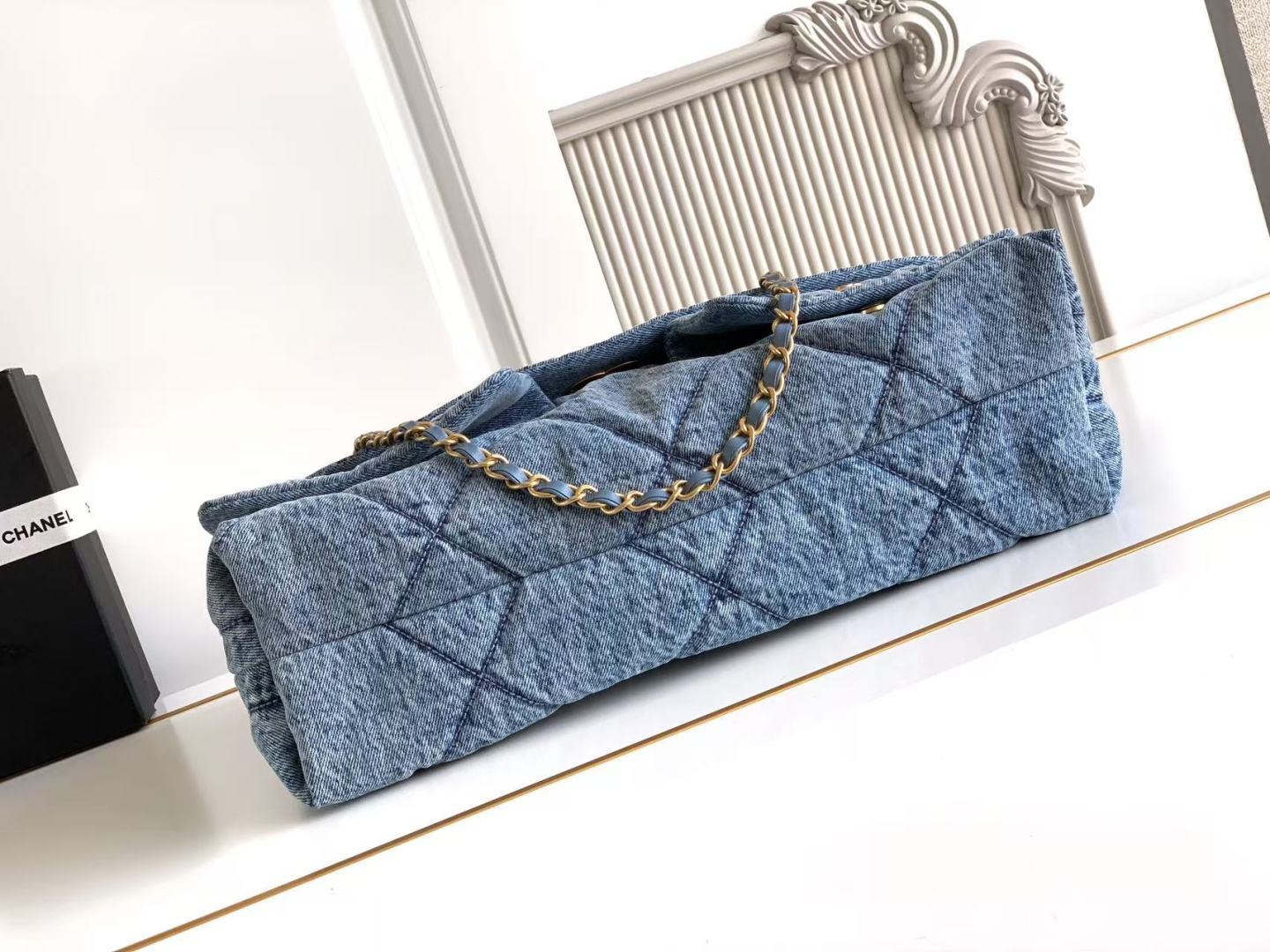 Chanel 2026 Classic Flap Bag 45cm Blue Denim Fabric Gold Hardware