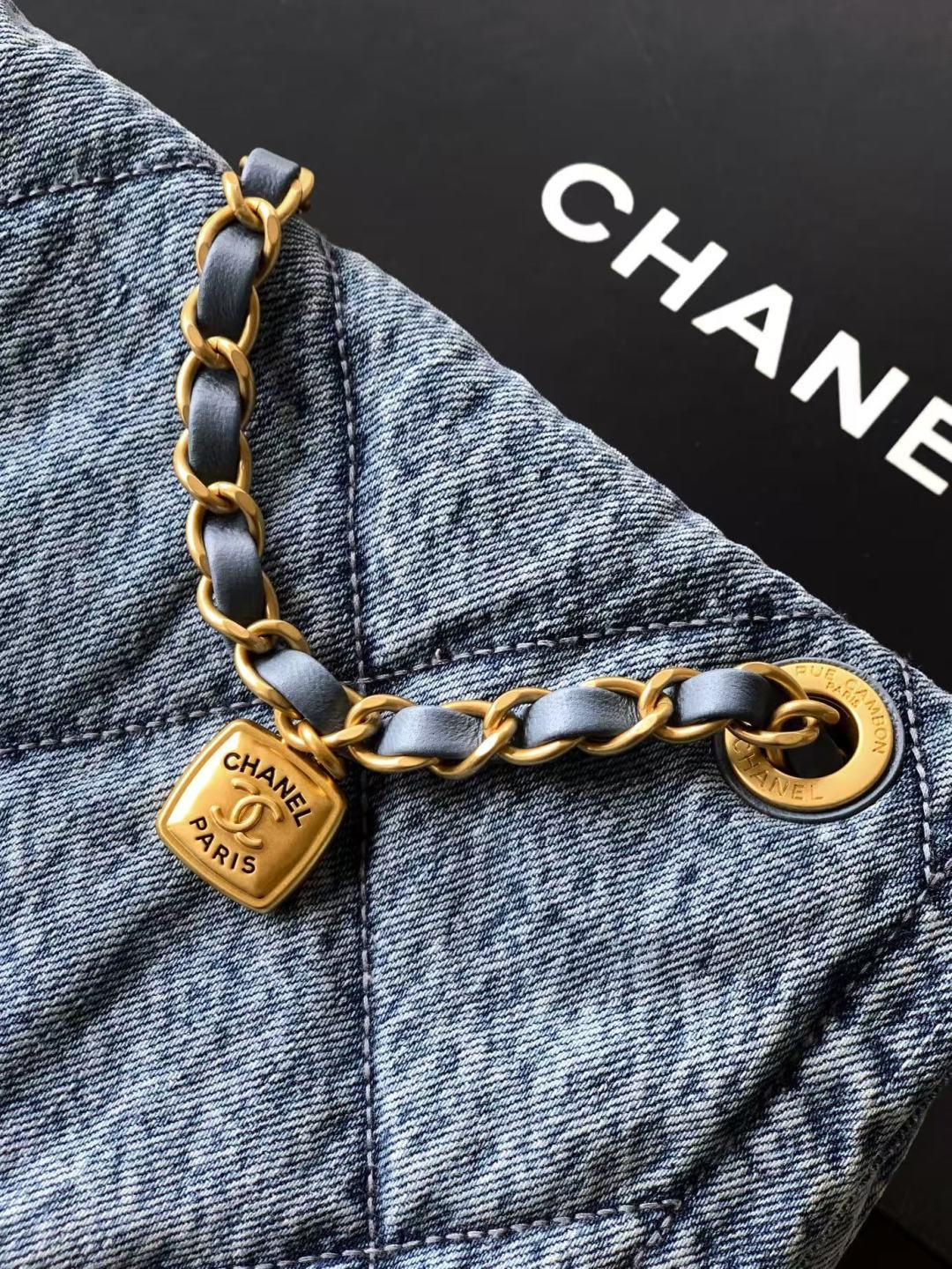 Chanel 2026 Classic Flap Bag 45cm Blue Denim Fabric Gold Hardware