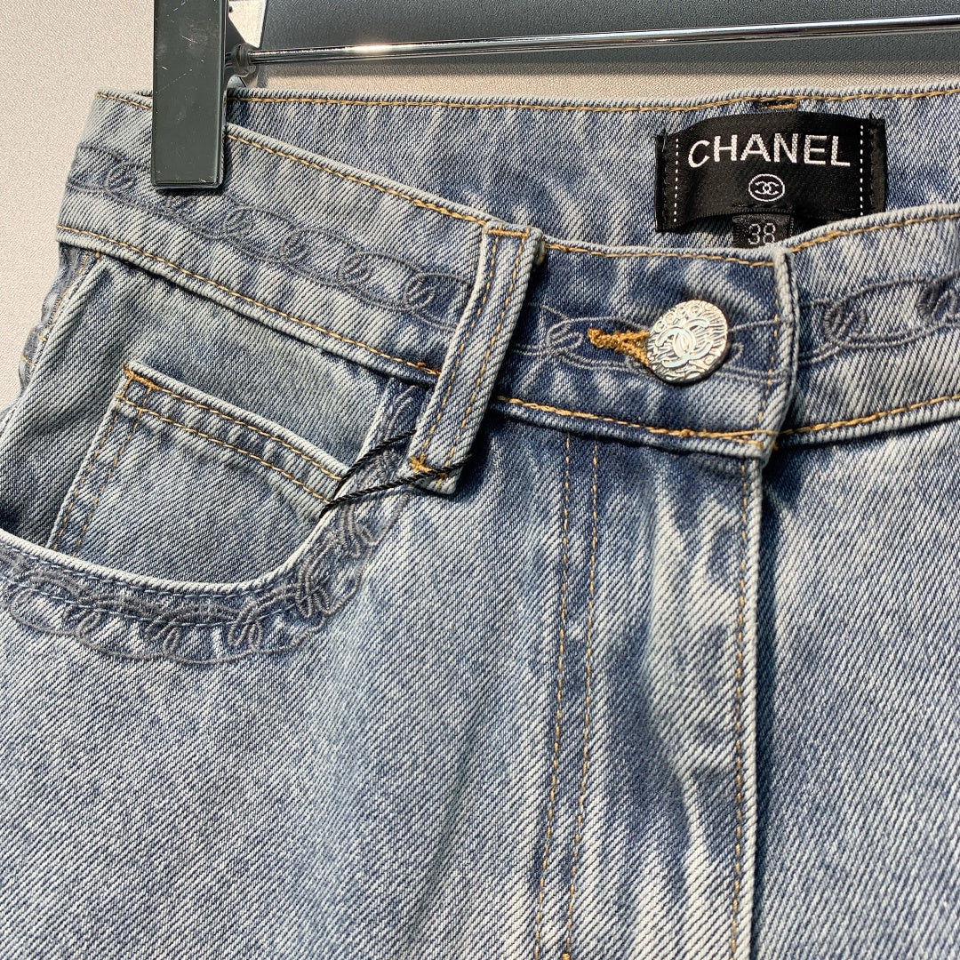 Chanel 2026 High-Waisted Denim Short Blue Cotton 350944