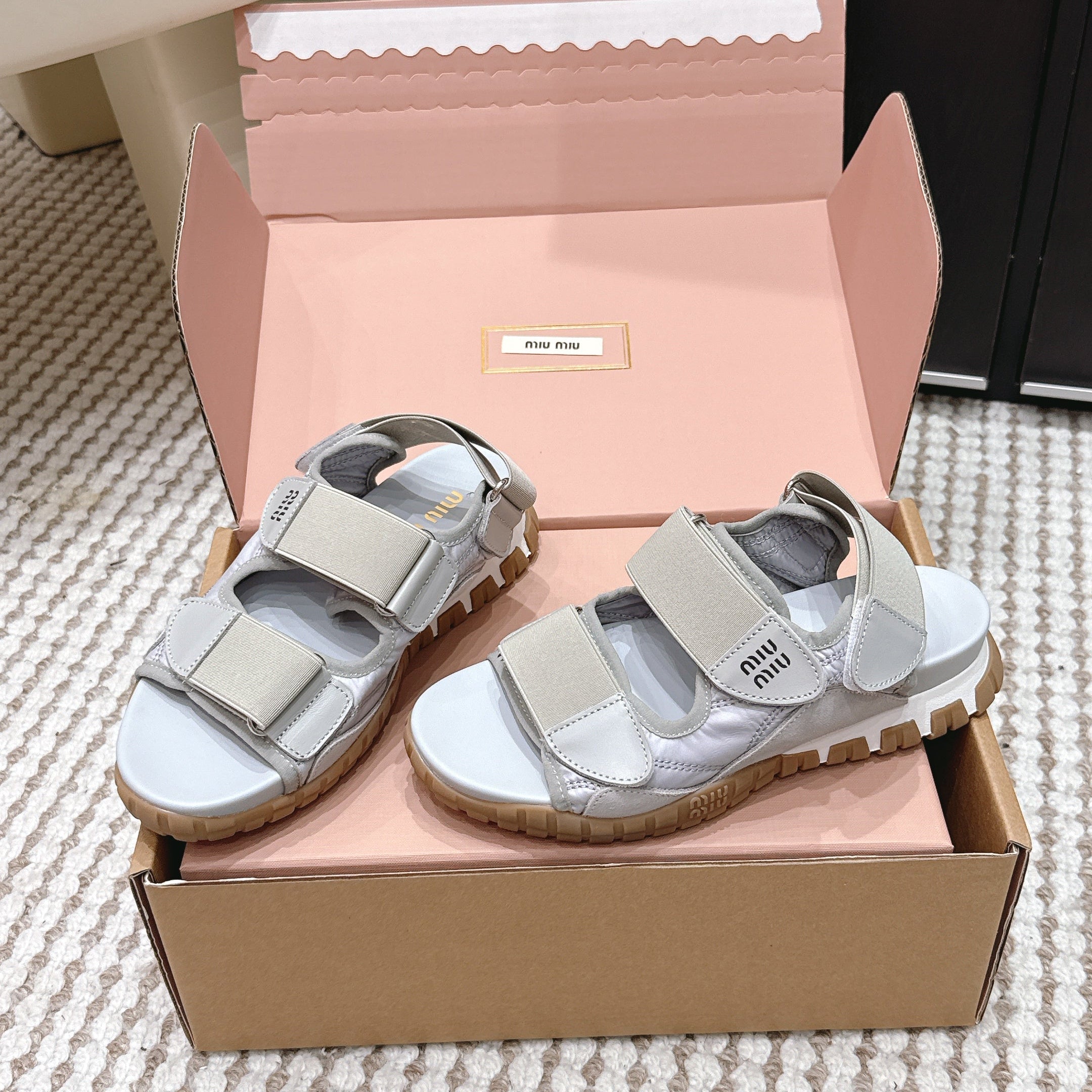 MIU 26 Platform Sandals Light Greige Leather 632332