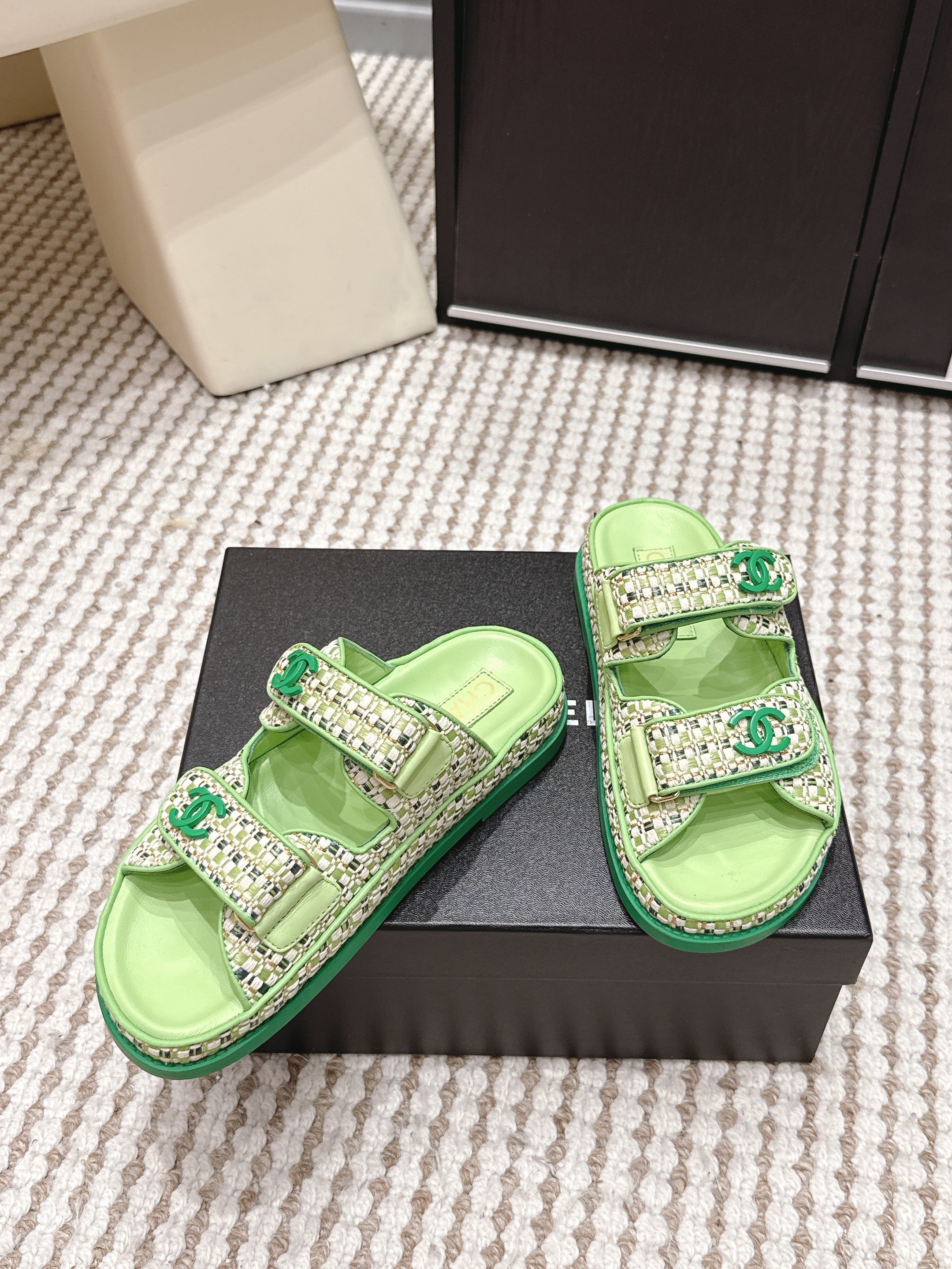 Chanel 2026 Leather Raffia Strap Sandal