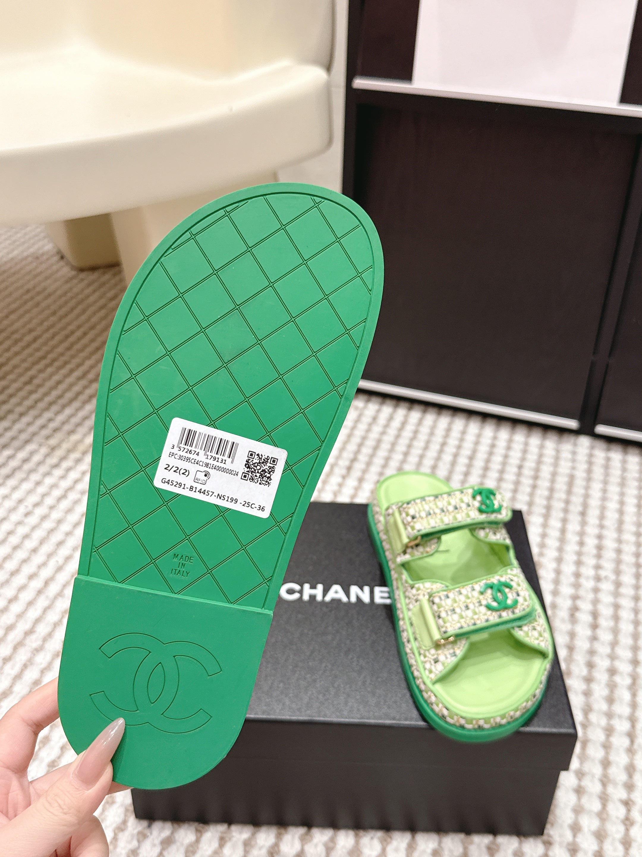 Chanel 2026 Leather Raffia Strap Sandal