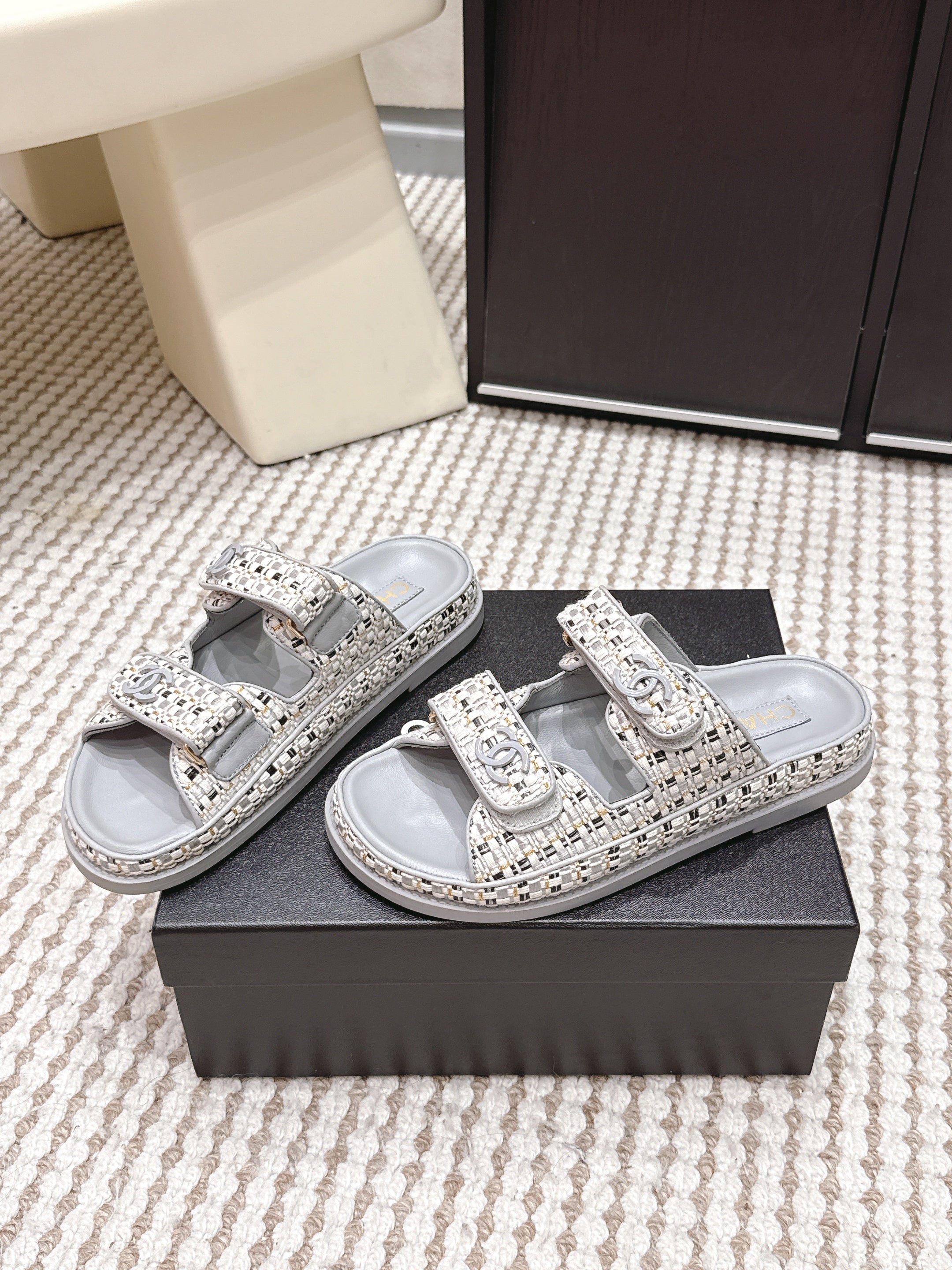 Chanel 2026 Leather Raffia Strap Sandal