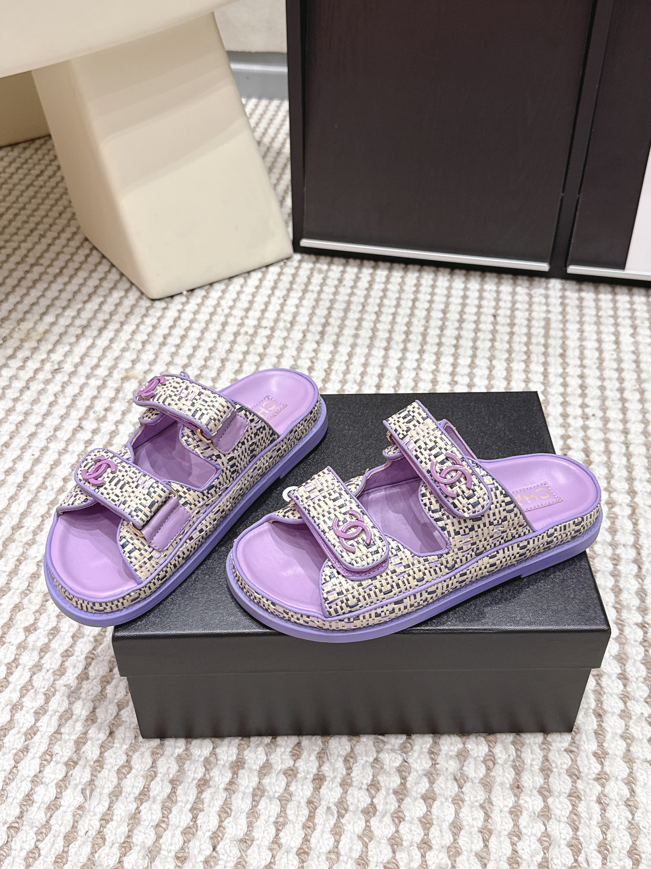 Chanel 2026 Leather Raffia Strap Sandal