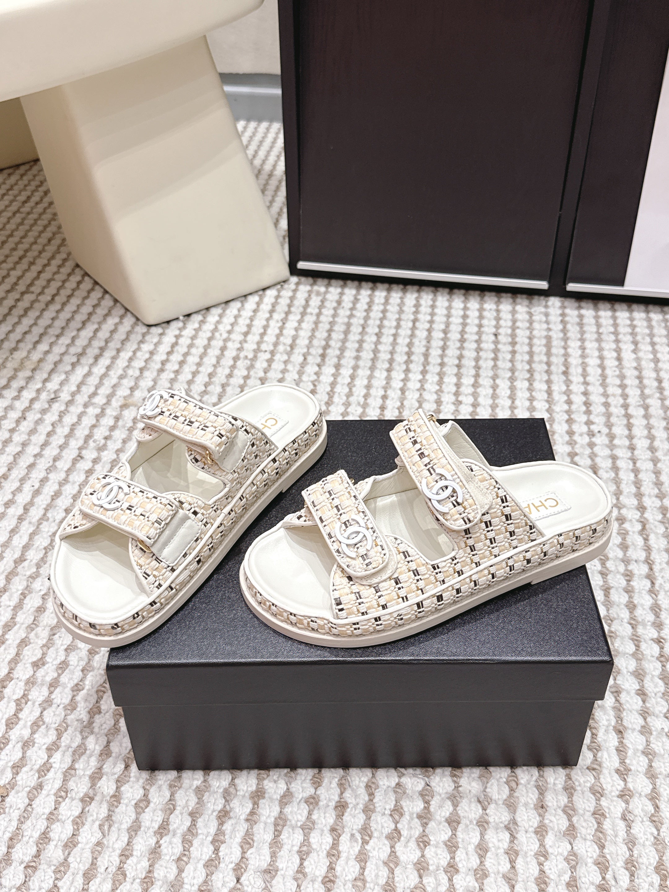 Chanel 2026 Leather Raffia Strap Sandal