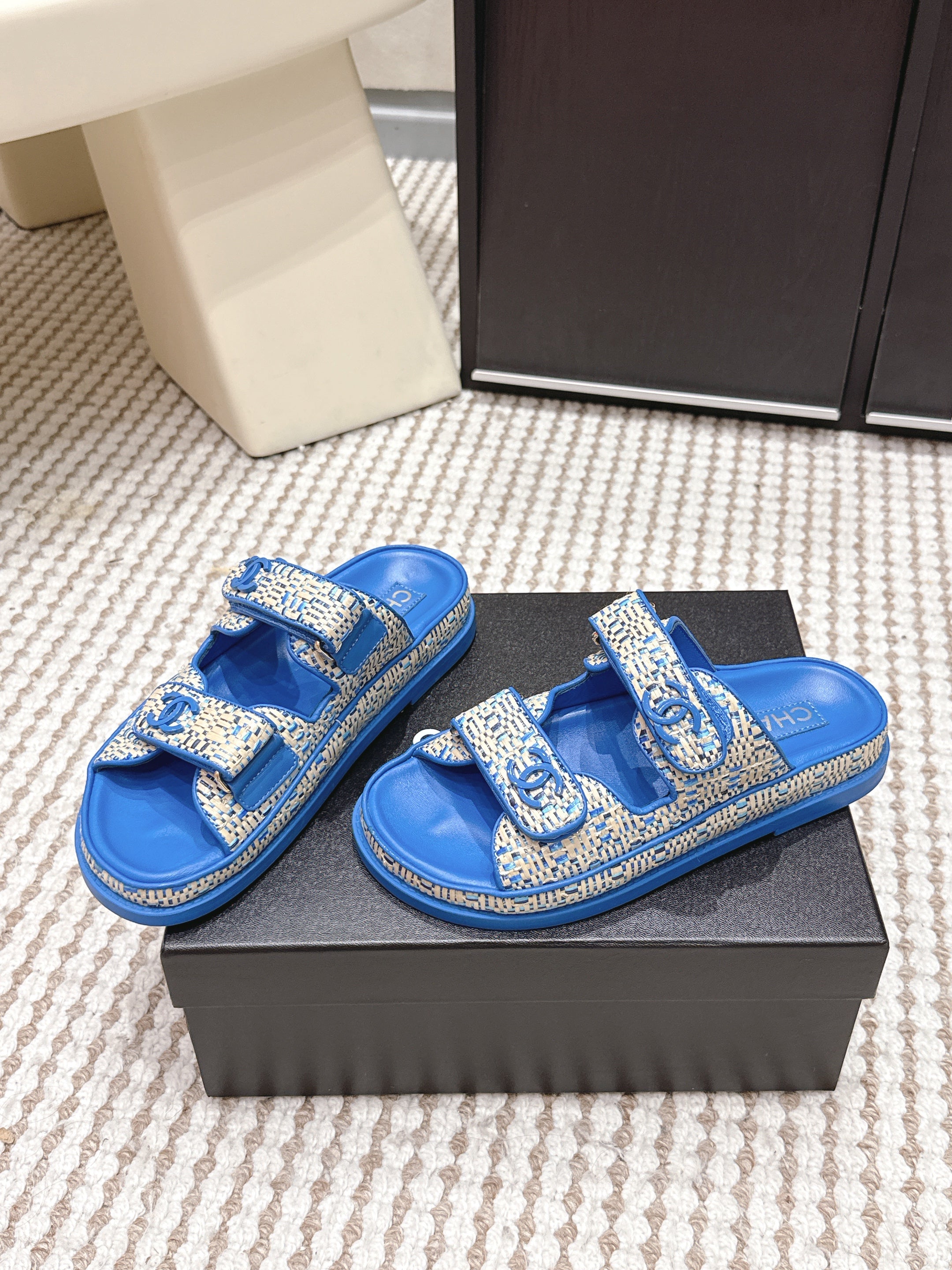Chanel 2026 Leather Raffia Strap Sandal